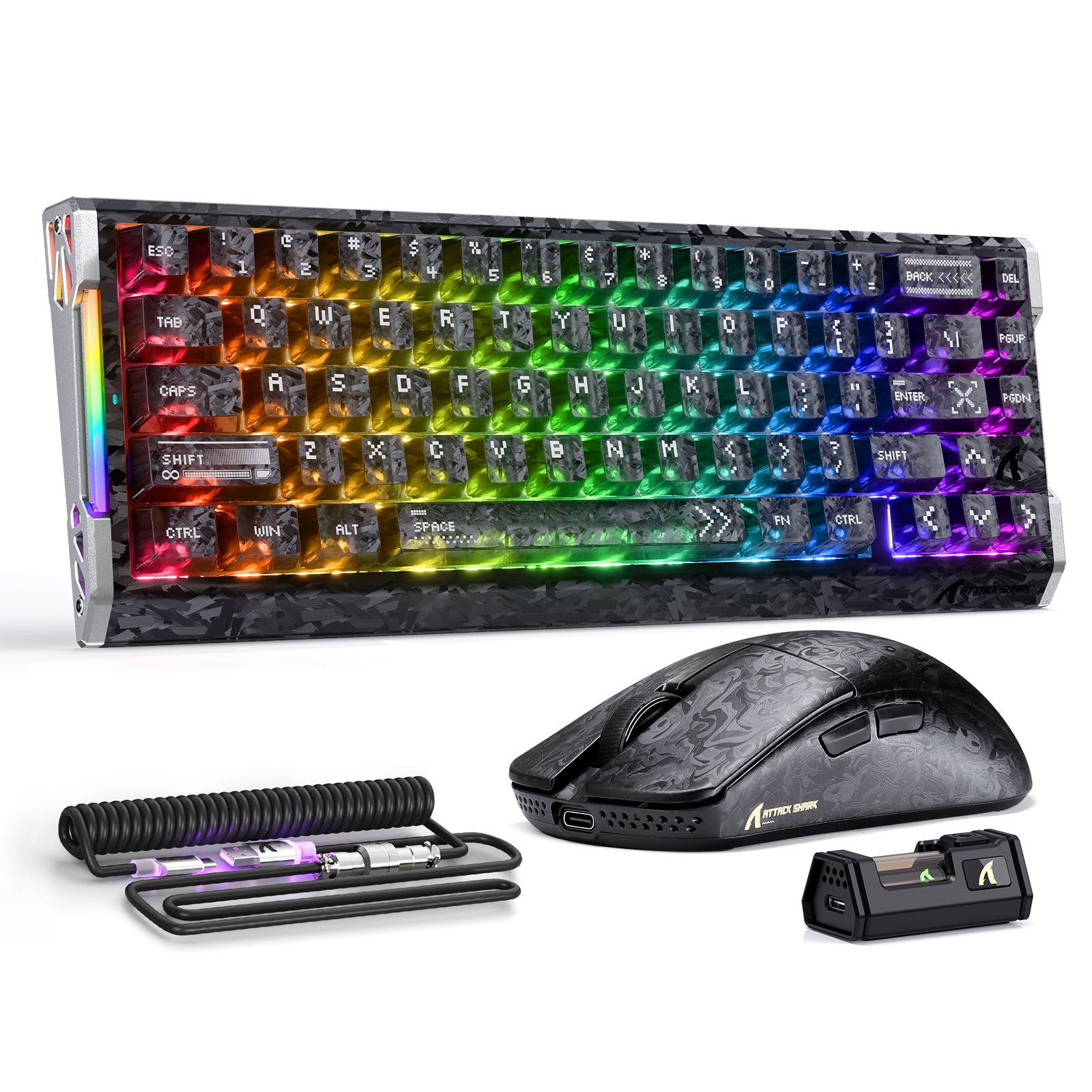 ATTACK SHARK R68 HE & R11 ULTRA Carbonfaser Gaming-Bundle mit C01 ULTRA Spiralkabel