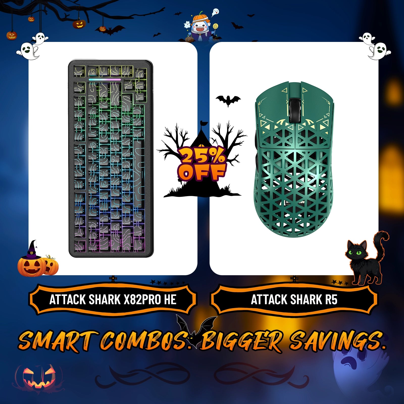 ATTACK SHARK X82PRO HE Rapid Trigger Keyboard + R5 Carbon Fiber Wireless Gaming Mouse Bundle