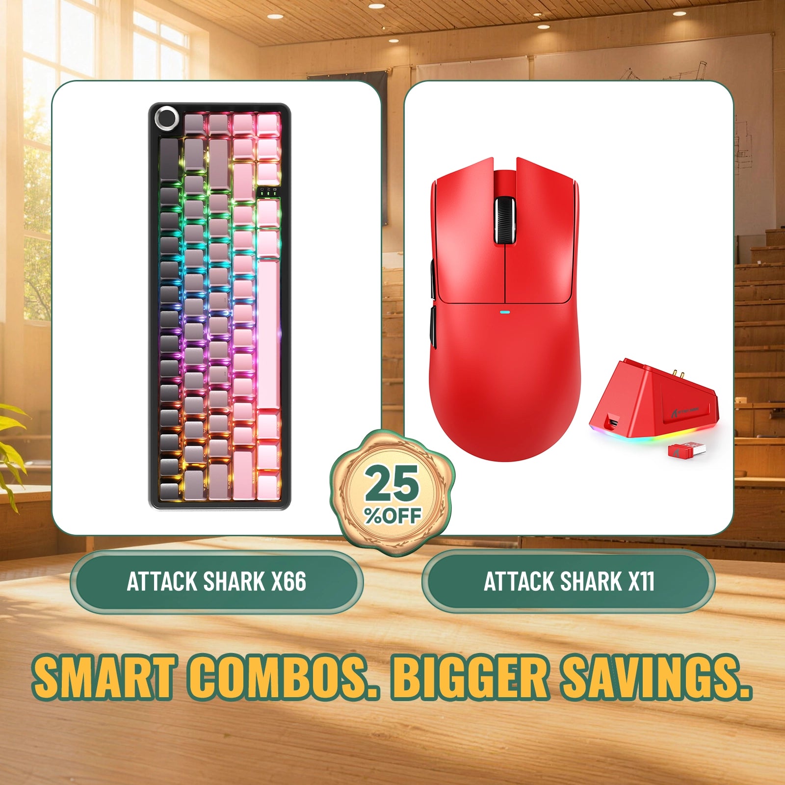 ATTACK SHARK X66 Kabellose mechanische Tastatur + X11 Kabellose Gaming-Maus Bundle