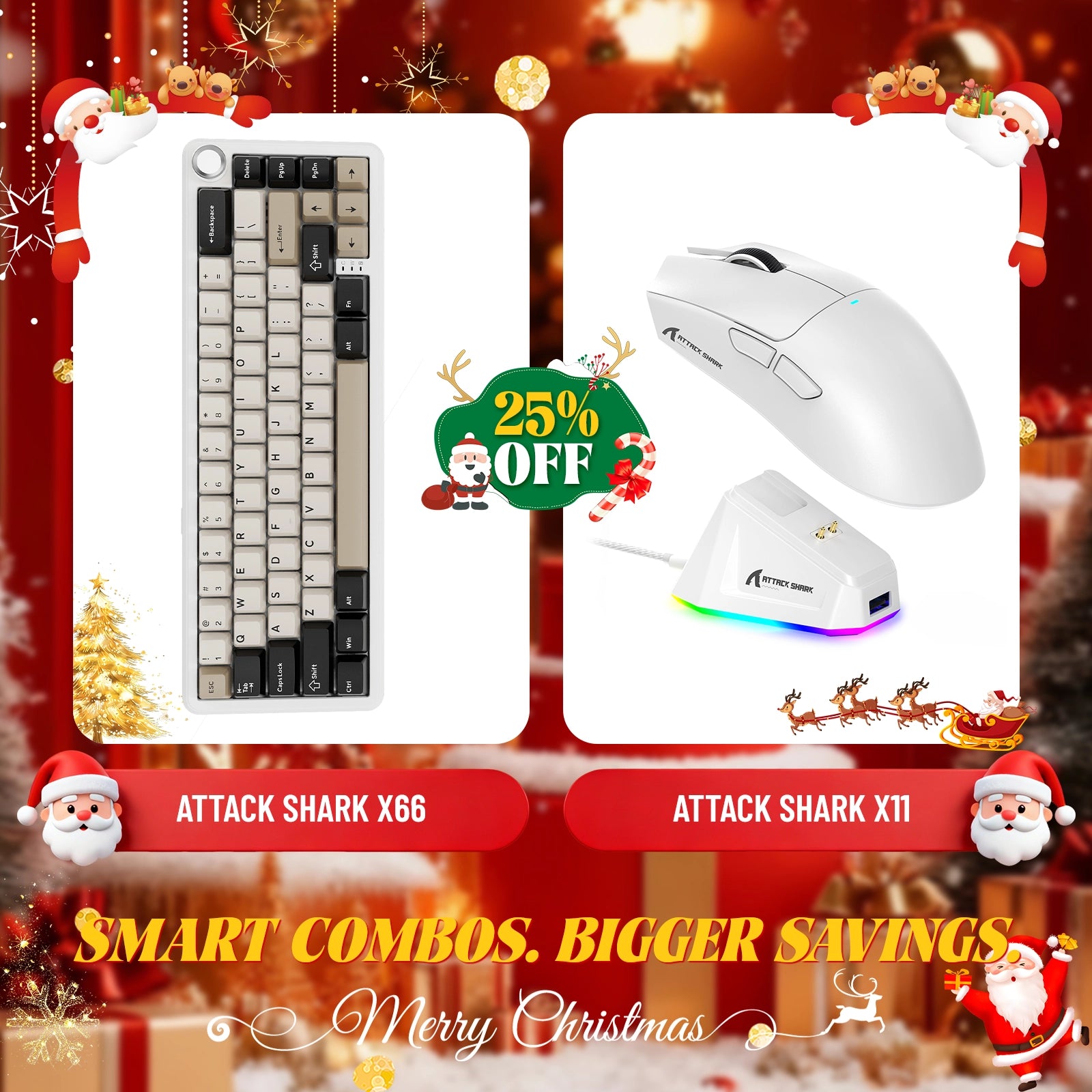 ATTACK SHARK X66 Wireless Mechanical Keyboard + X11 Wireless Gaming Mouse
