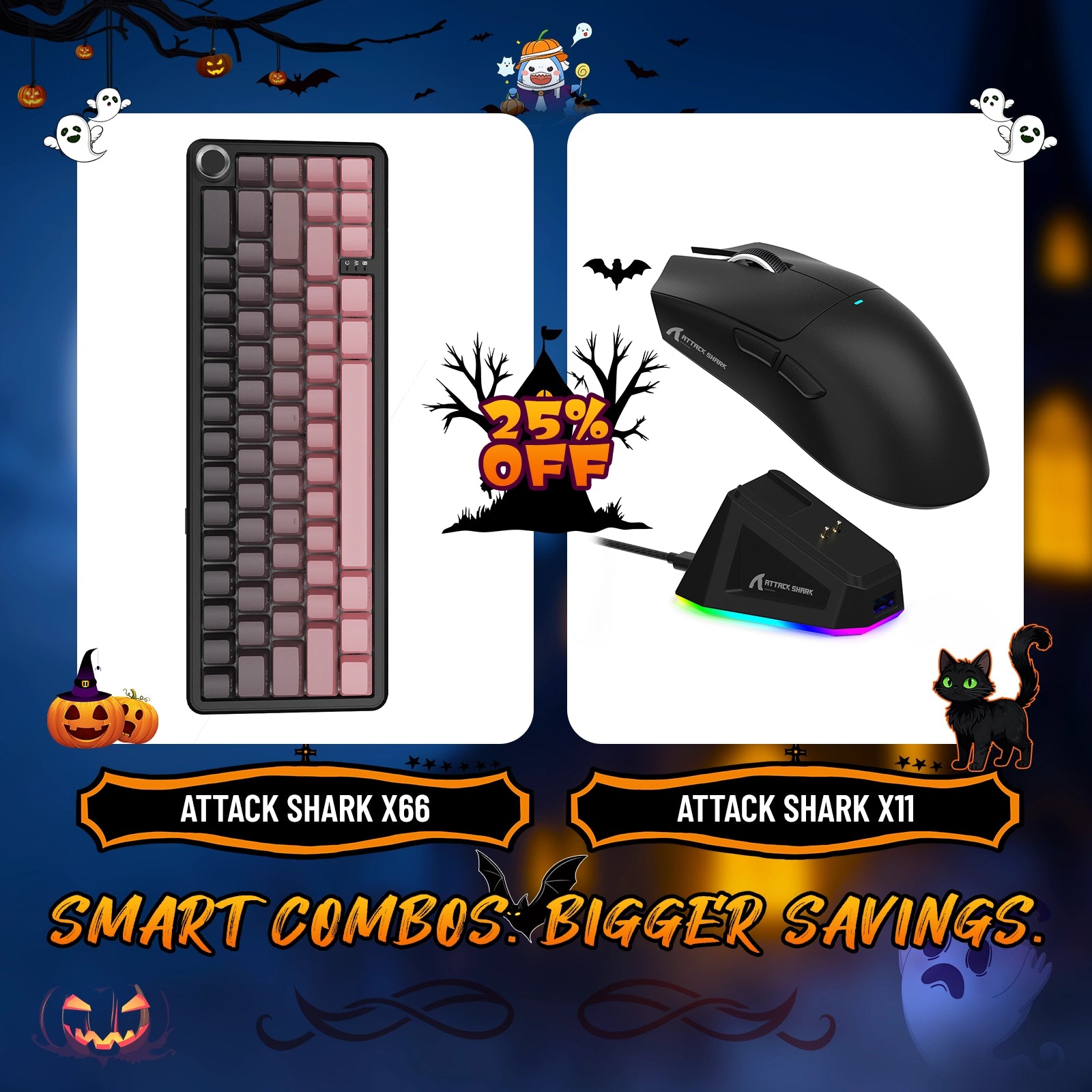 ATTACK SHARK X66 Wireless Mechanical Keyboard + X11 Wireless Gaming Mouse