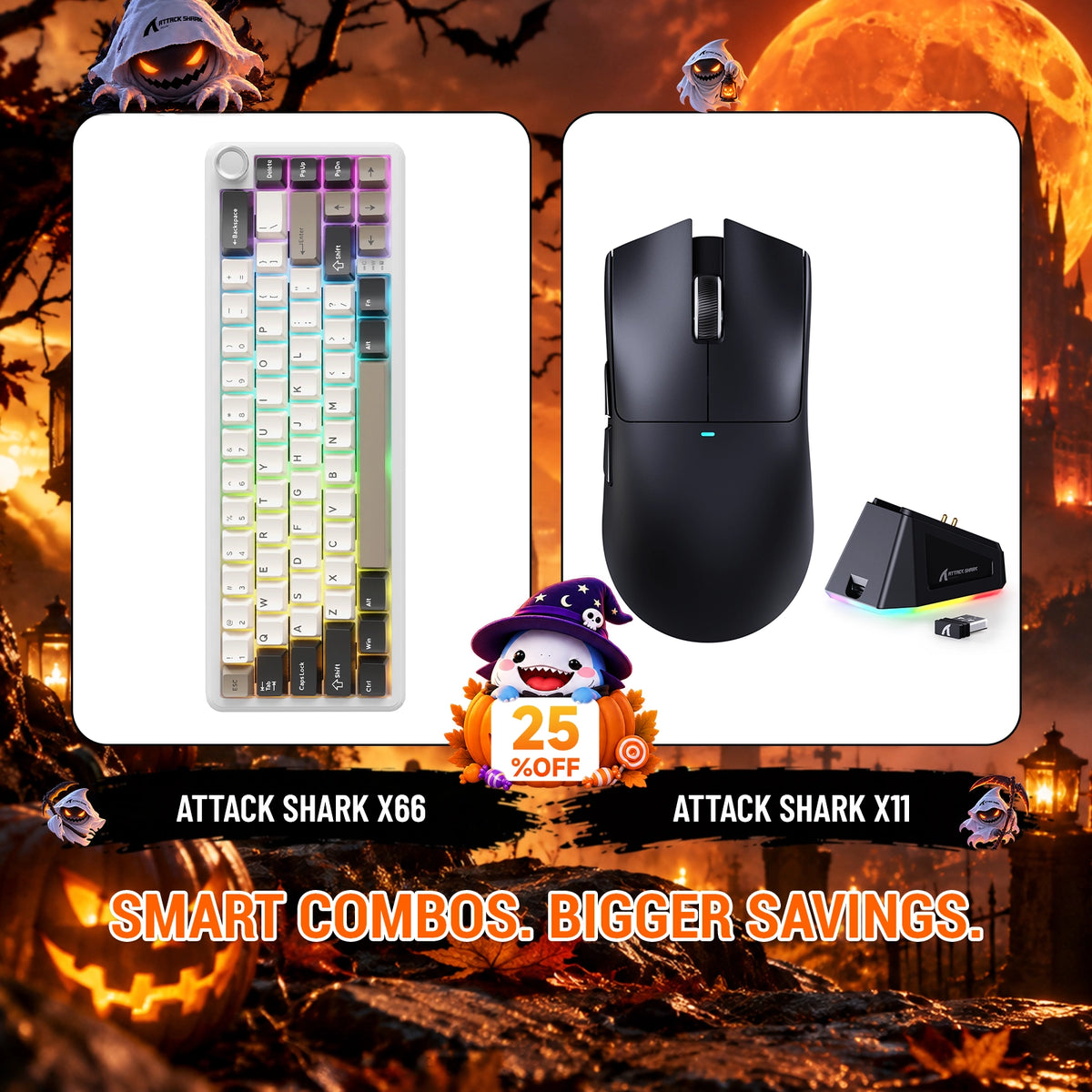 ATTACK SHARK X66 Kabellose mechanische Tastatur + X11 Kabellose Gaming-Maus Bundle