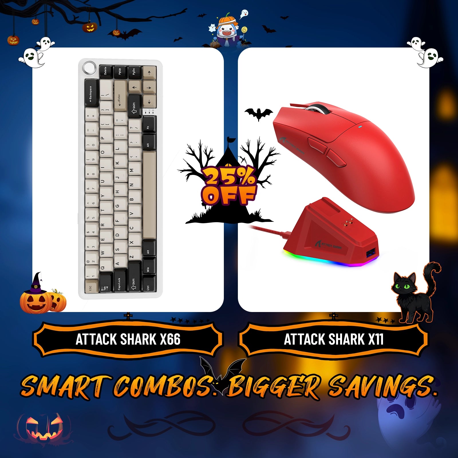 ATTACK SHARK X66 Wireless Mechanical Keyboard + X11 Wireless Gaming Mouse