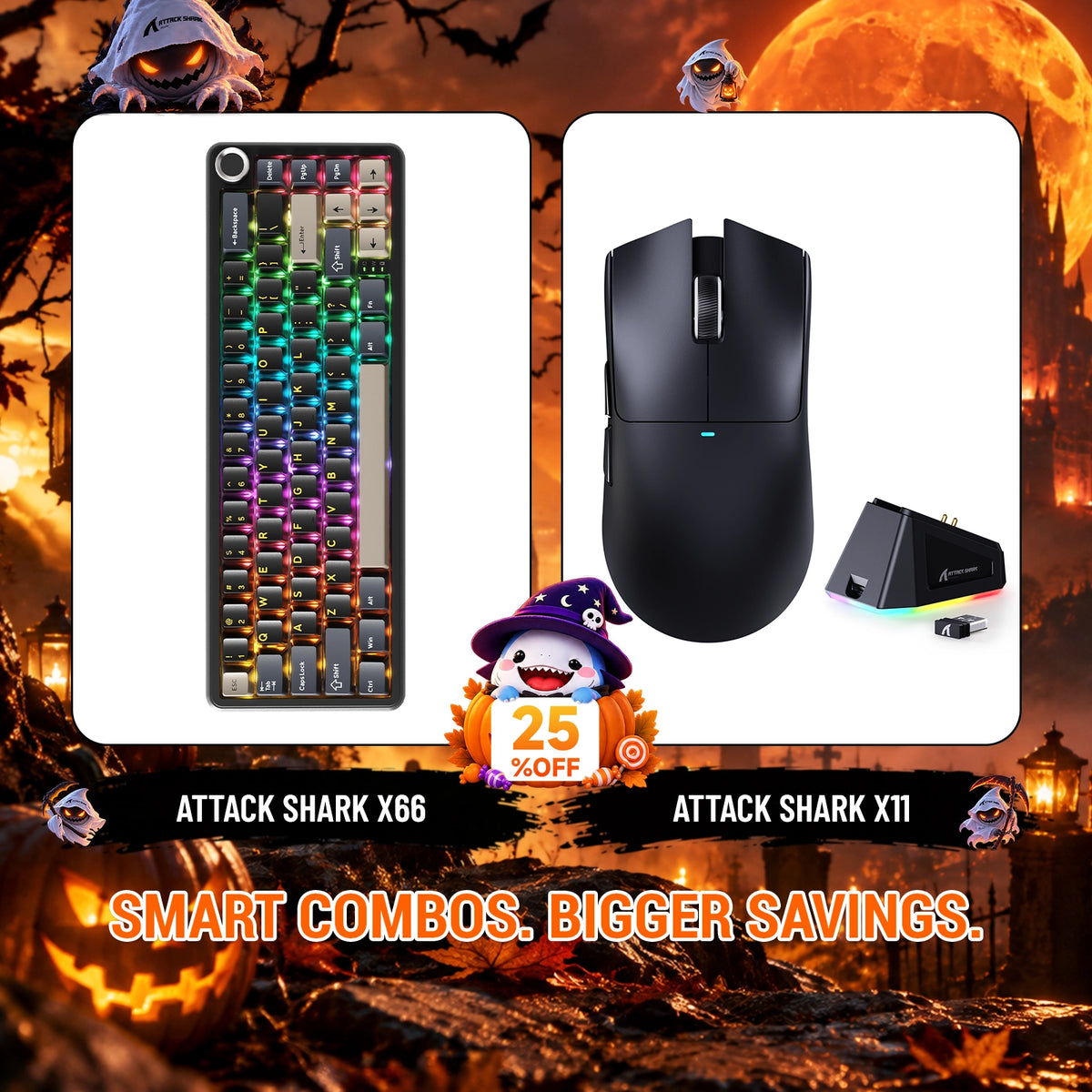 ATTACK SHARK X66 Kabellose mechanische Tastatur + X11 Kabellose Gaming-Maus Bundle