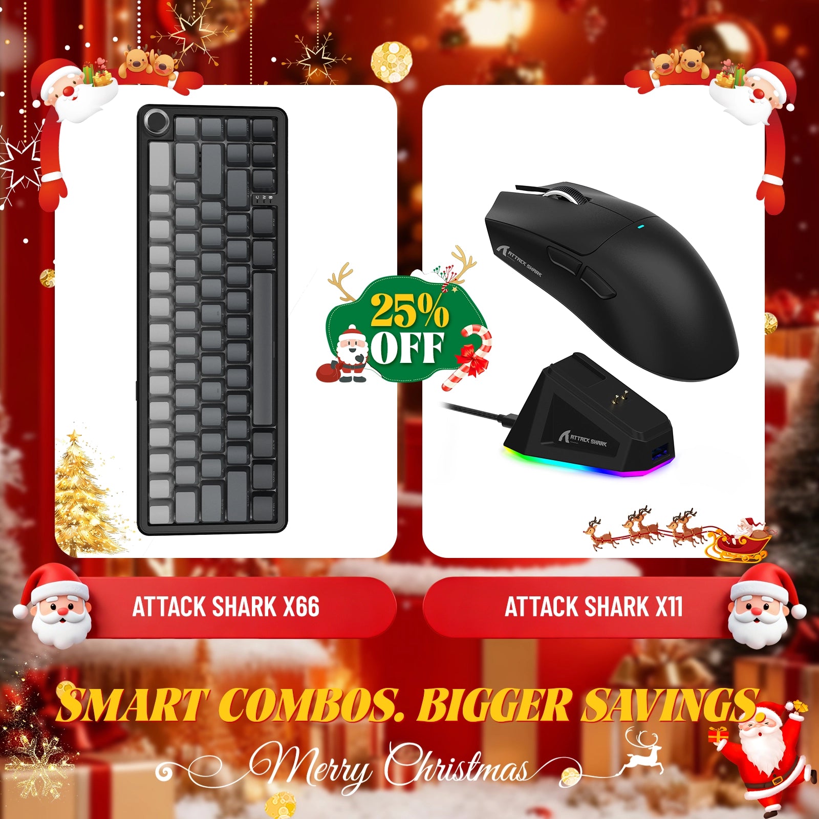 ATTACK SHARK X66 Wireless Mechanical Keyboard + X11 Wireless Gaming Mouse