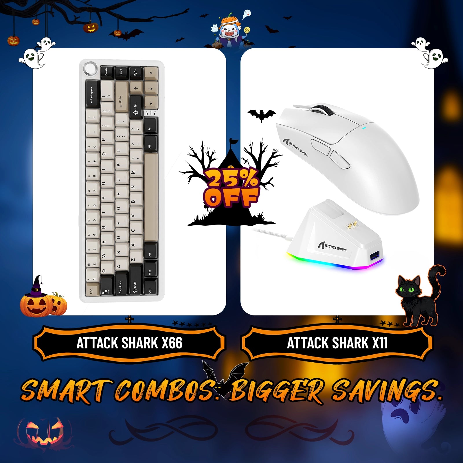 ATTACK SHARK X66 Wireless Mechanical Keyboard + X11 Wireless Gaming Mouse