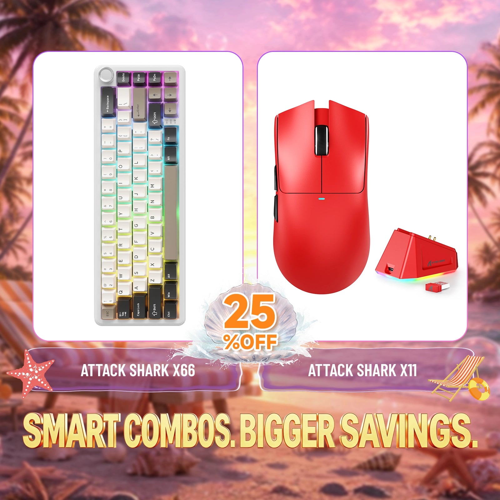 ATTACK SHARK X66 Kabellose mechanische Tastatur + X11 Kabellose Gaming-Maus Bundle