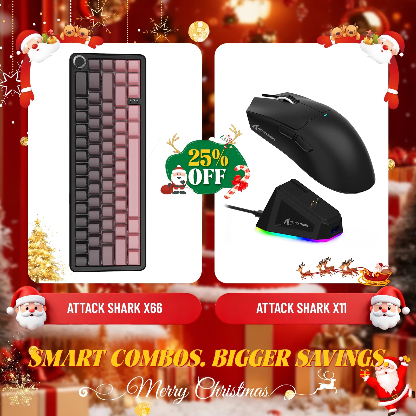 ATTACK SHARK X66 Wireless Mechanical Keyboard + X11 Wireless Gaming Mouse