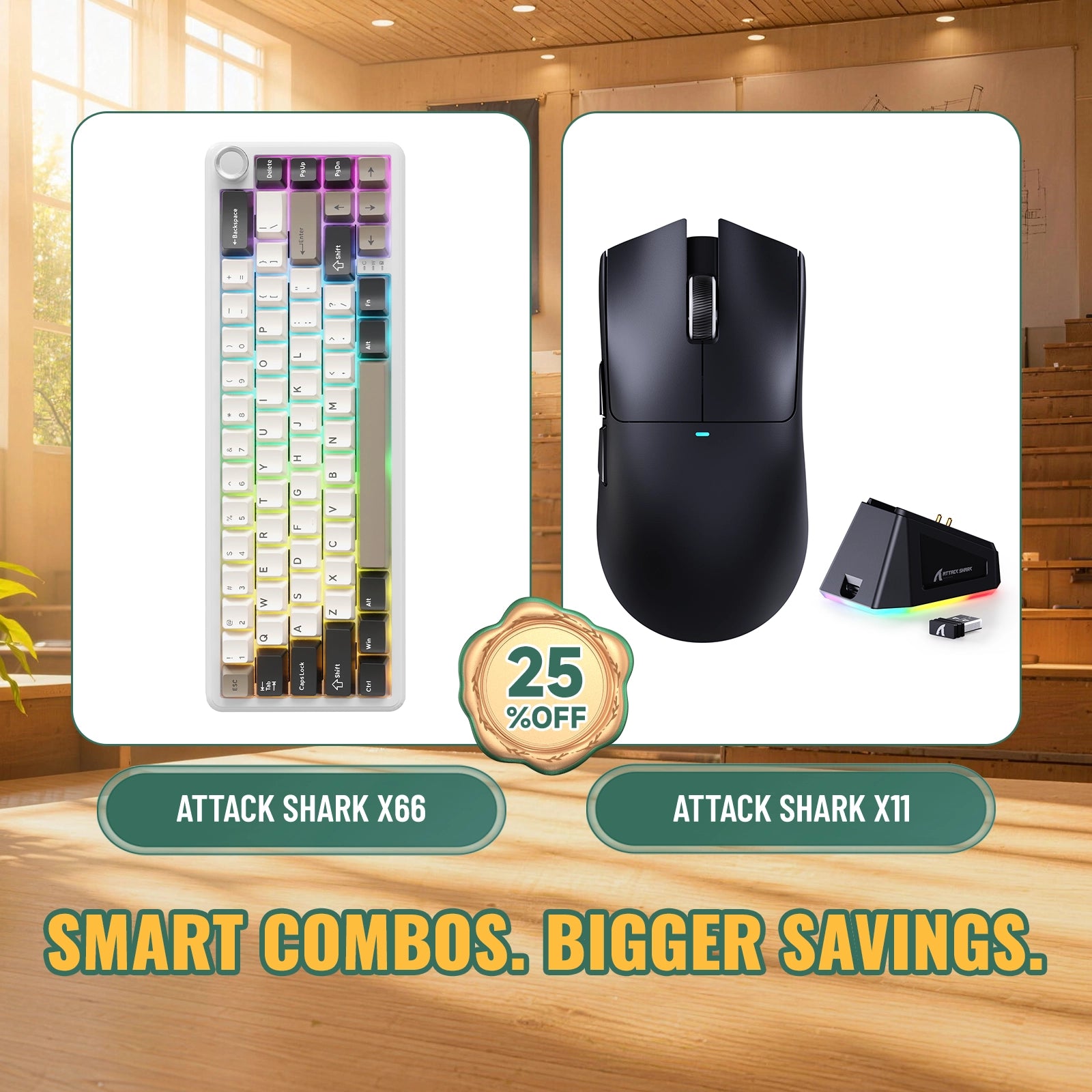 ATTACK SHARK X66 Kabellose mechanische Tastatur + X11 Kabellose Gaming-Maus Bundle