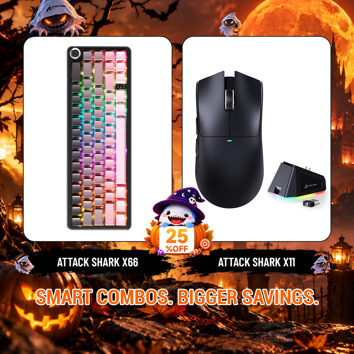 ATTACK SHARK X66 Kabellose mechanische Tastatur + X11 Kabellose Gaming-Maus Bundle