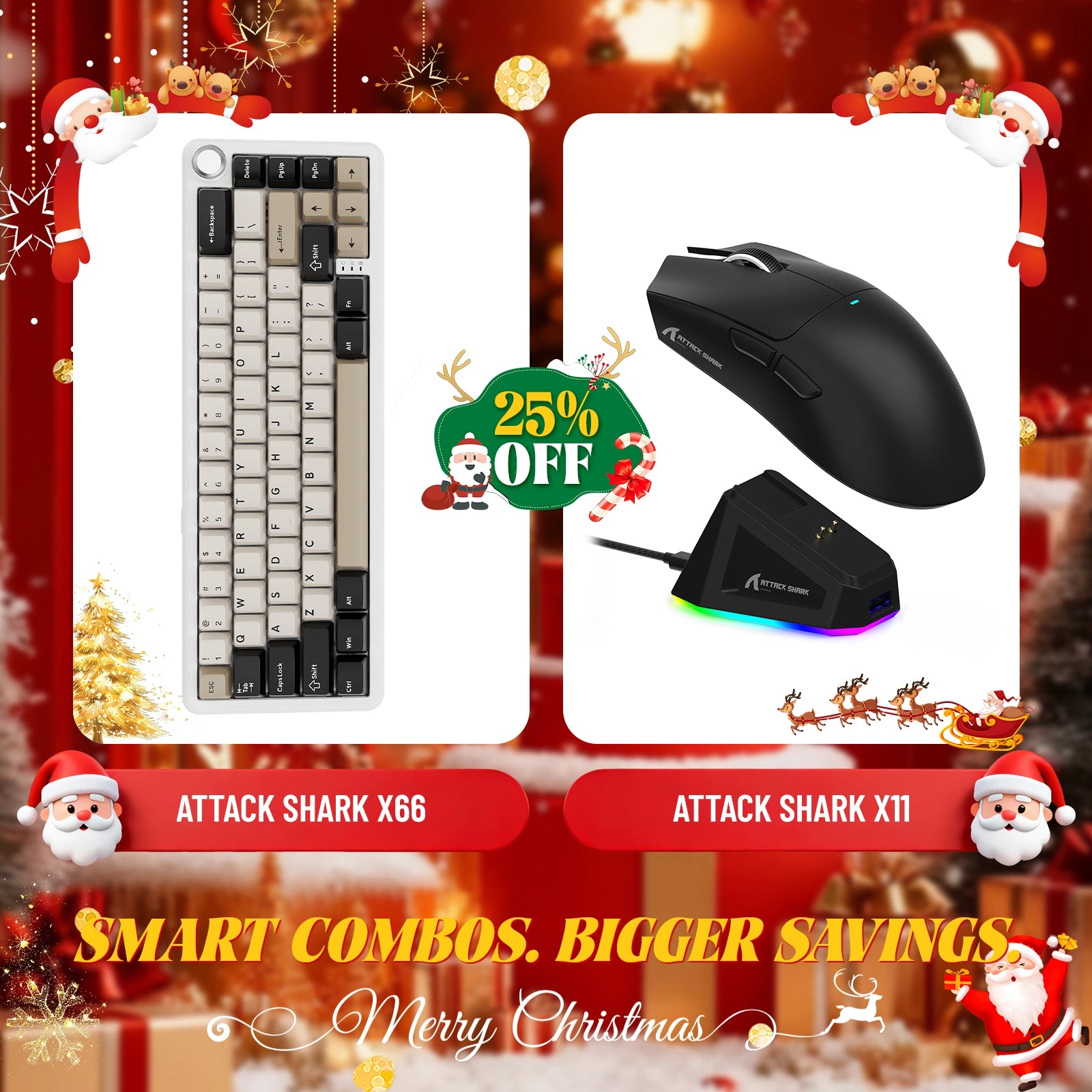 ATTACK SHARK X66 Wireless Mechanical Keyboard + X11 Wireless Gaming Mouse
