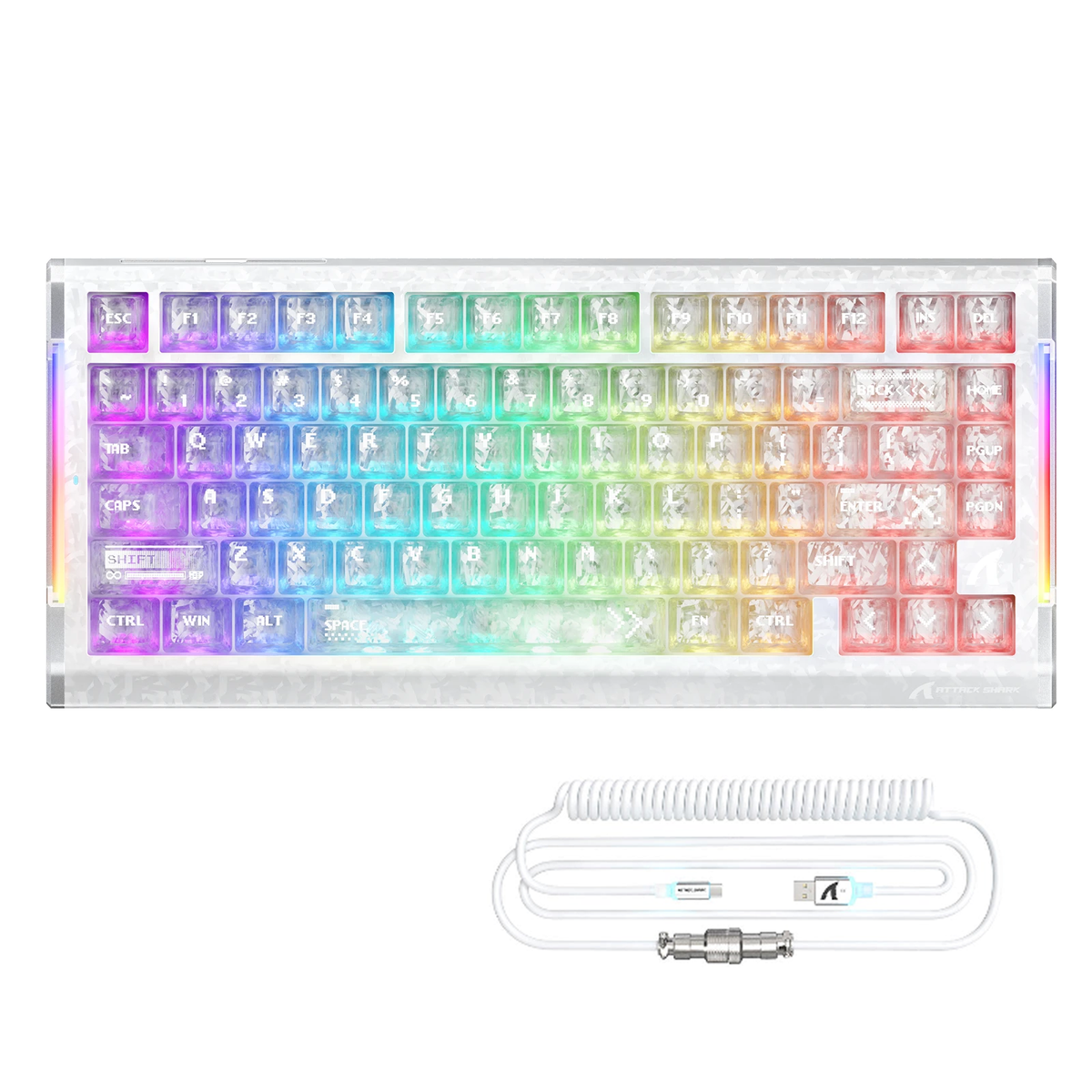 ATTACK SHARK R86 HE Carbonfaser-Gaming-Tastatur mit magnetischen Schaltern, Rapid Trigger, Kabelanschluss und C01 ULTRA RGB-Spiralkabel