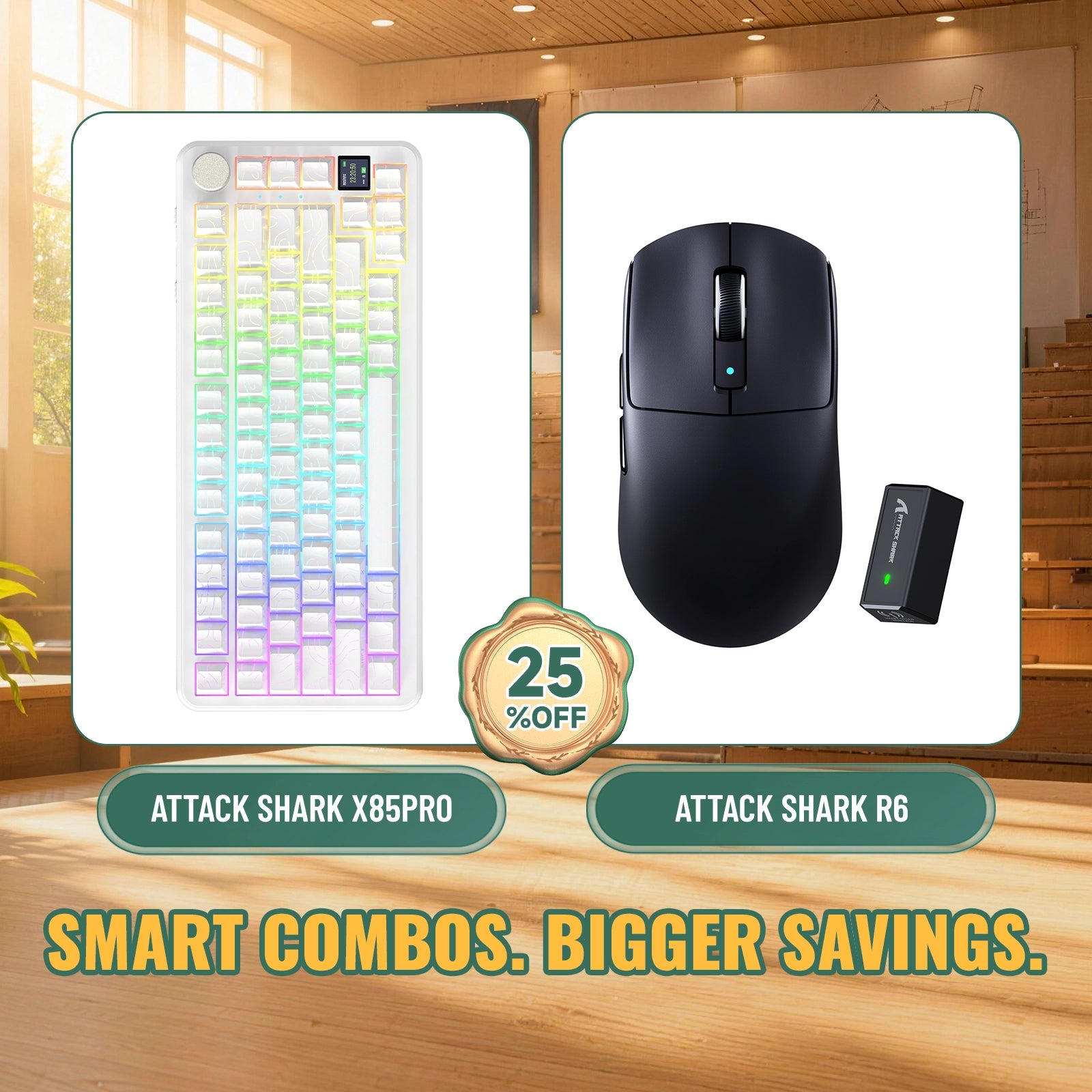 ATTACK SHARK X85 PRO Tri-Mode-Gasket-Mechaniktastatur + R6 kabelloses Gaming-Maus-Bundle
