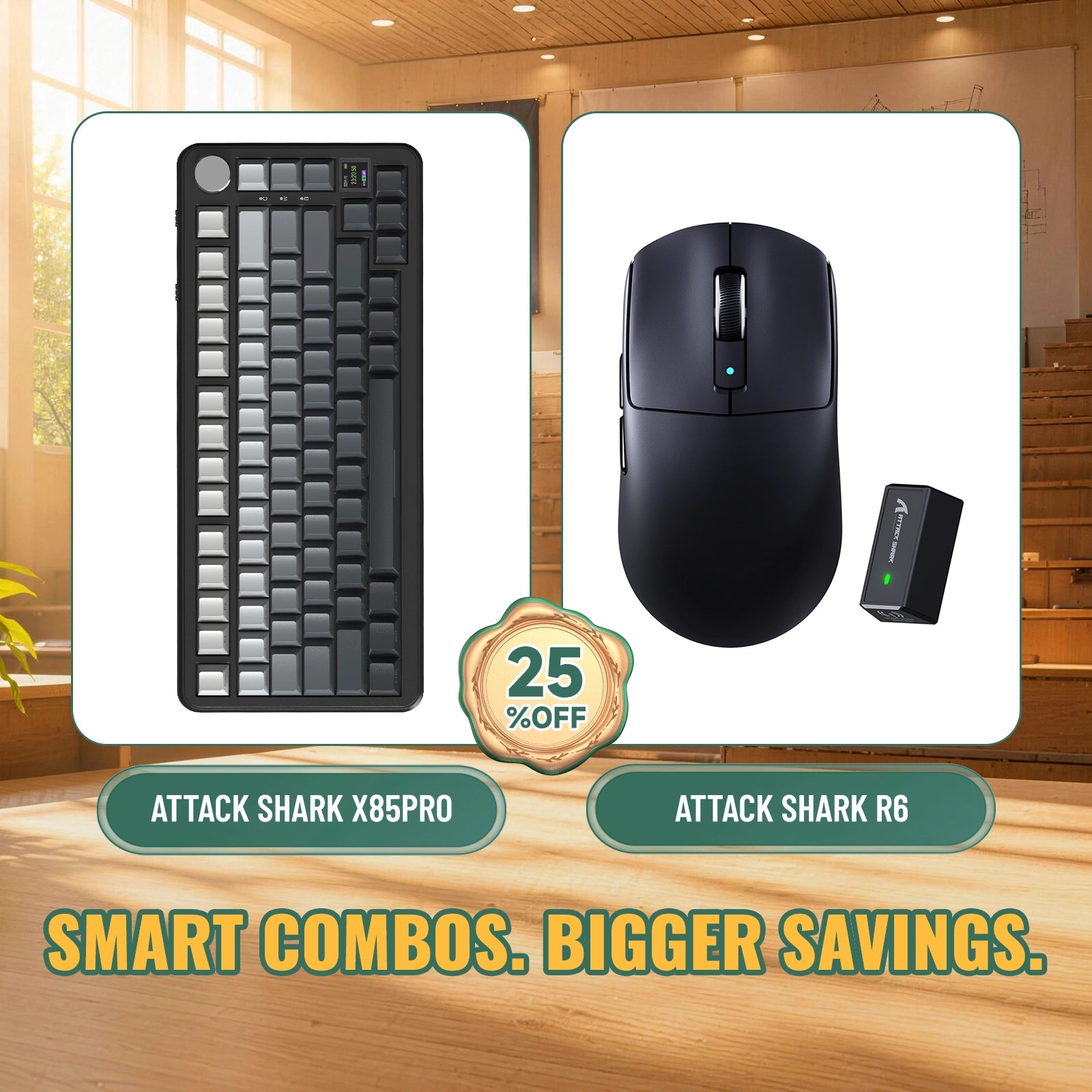 ATTACK SHARK X85 PRO Tri-Mode-Gasket-Mechaniktastatur + R6 kabelloses Gaming-Maus-Bundle