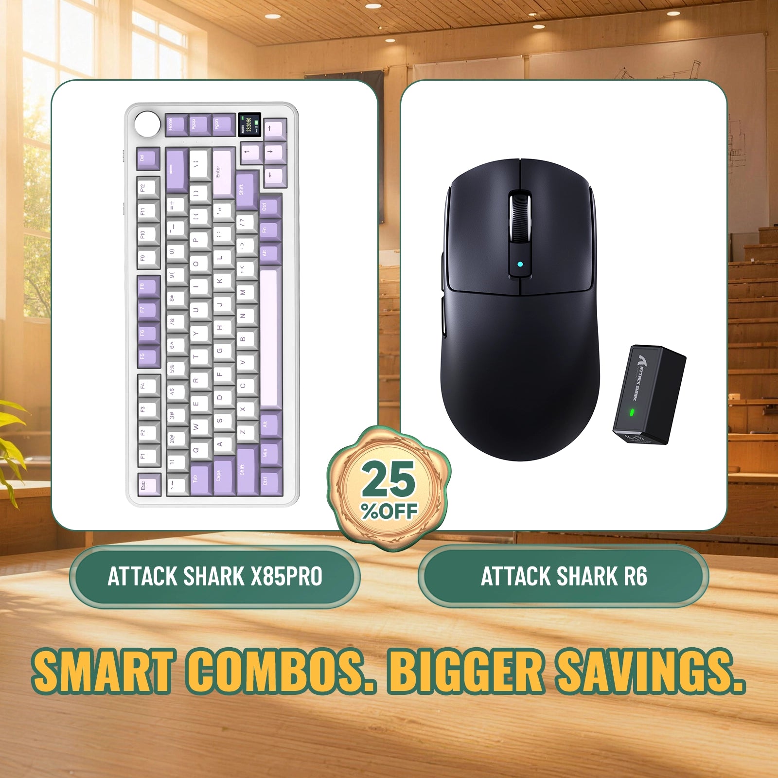 ATTACK SHARK X85 PRO Tri-Mode-Gasket-Mechaniktastatur + R6 kabelloses Gaming-Maus-Bundle