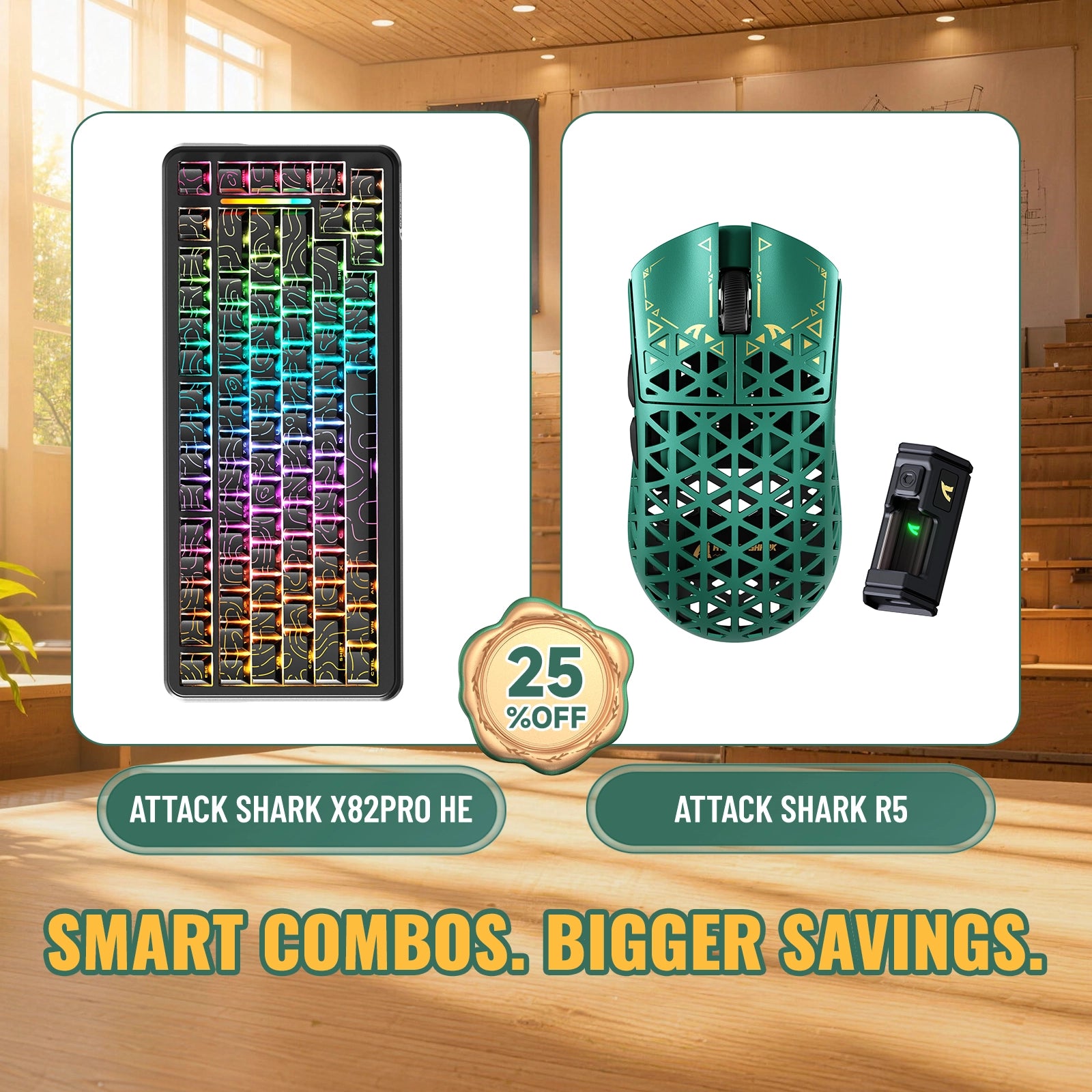 ATTACK SHARK X82 PRO HE-Tastatur mit Rapid Trigger + R5 Carbon Fiber kabelloses Gaming-Maus-Bundle