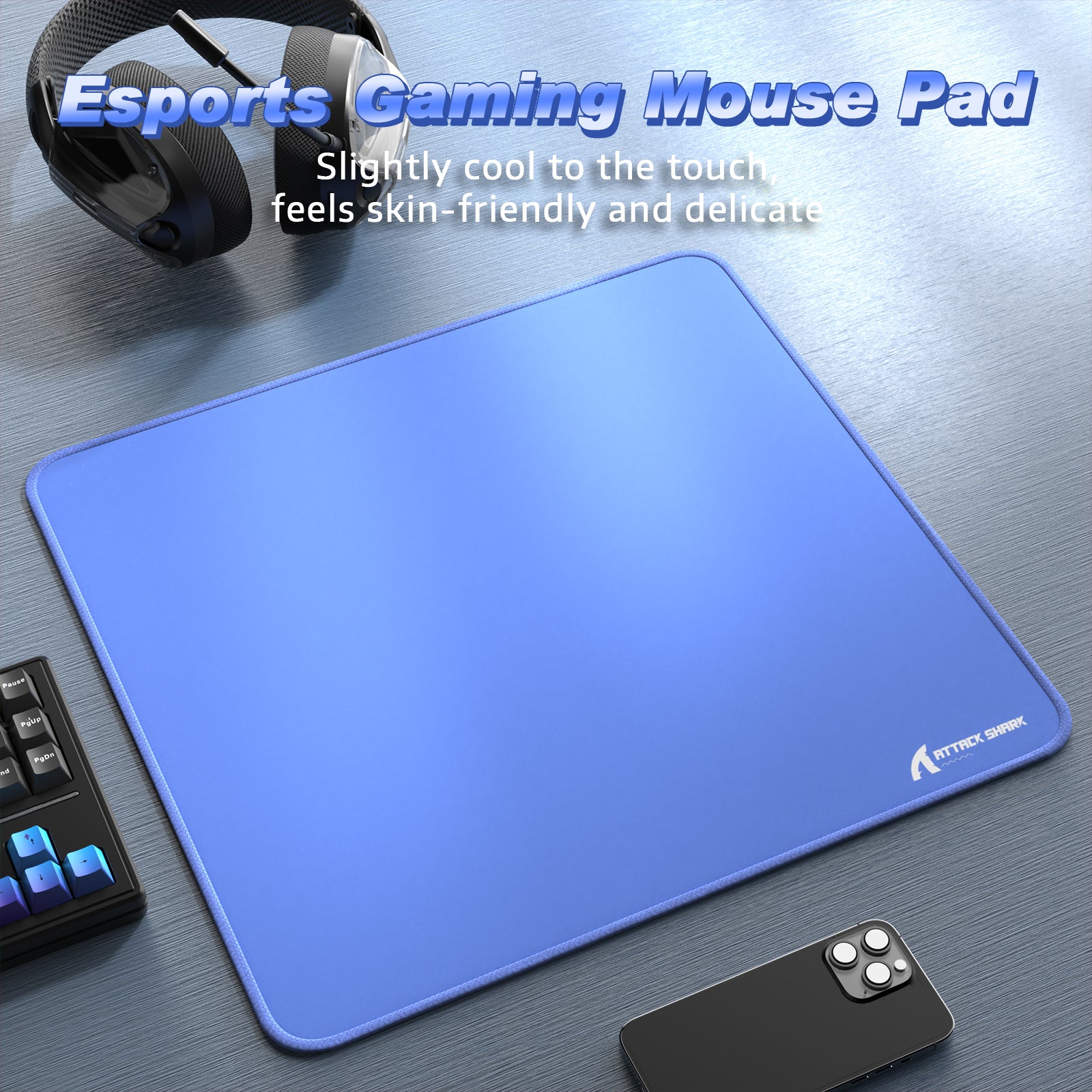 ATTACK SHARK CM02 Esports Gaming Mouse Pad, blue, skin-friendly surface, esports accessory.
