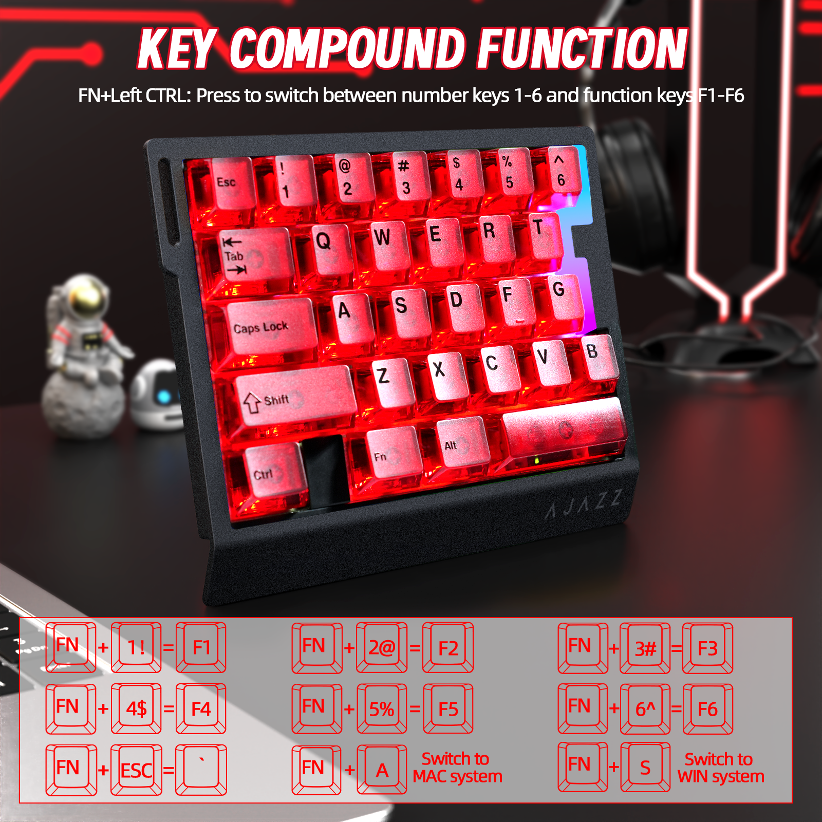 ATTACK SHARK X AJAZZ AK029 Wired One-Handed Gaming Keyboard