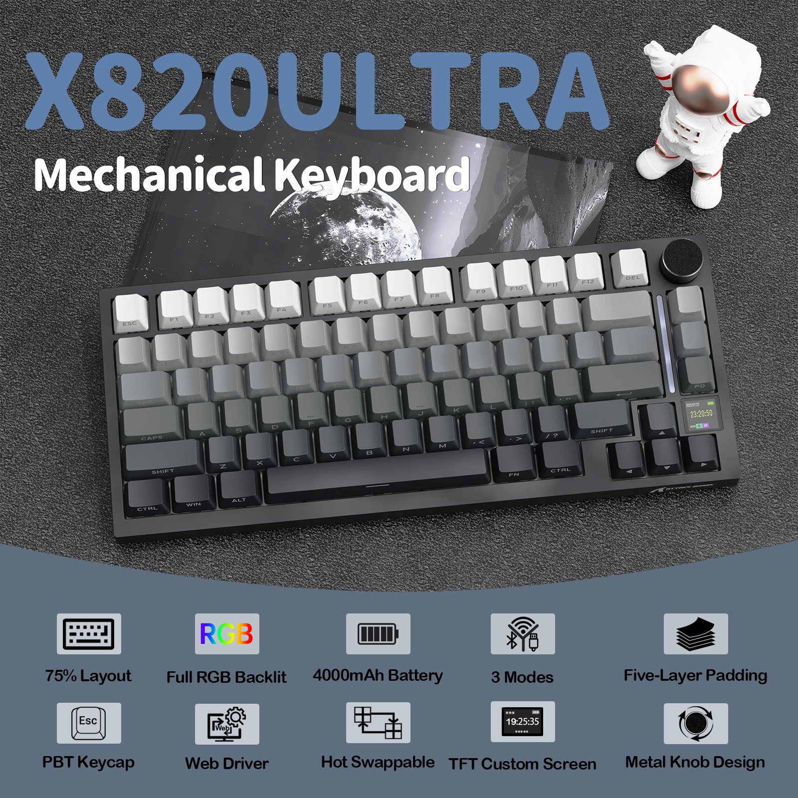 ATTACK SHARK X820Ultra Tri-Mode-Dichtungs-Mechanische Tastatur