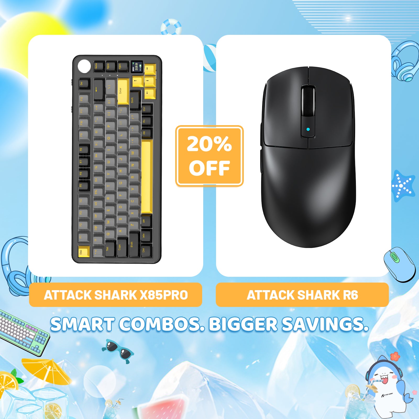 ATTACK SHARK X85PRO Tri-mode Gasket Mechanical Keyboard + R6 Wireless Gaming Mouse Bundle