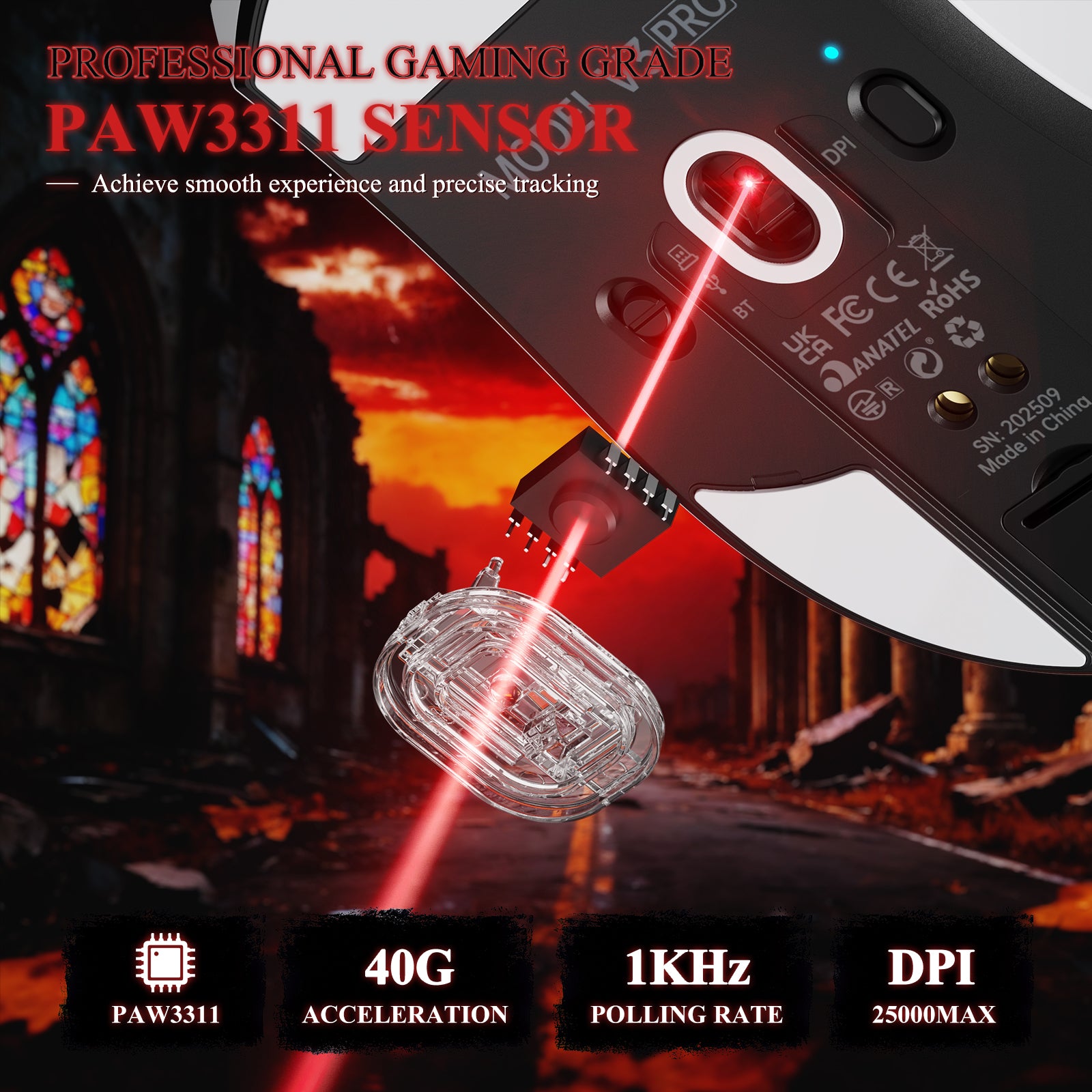 ATTACK SHARK V3PRO Ultraleichte Tri-Mode-Gaming-Maus mit Ladestation