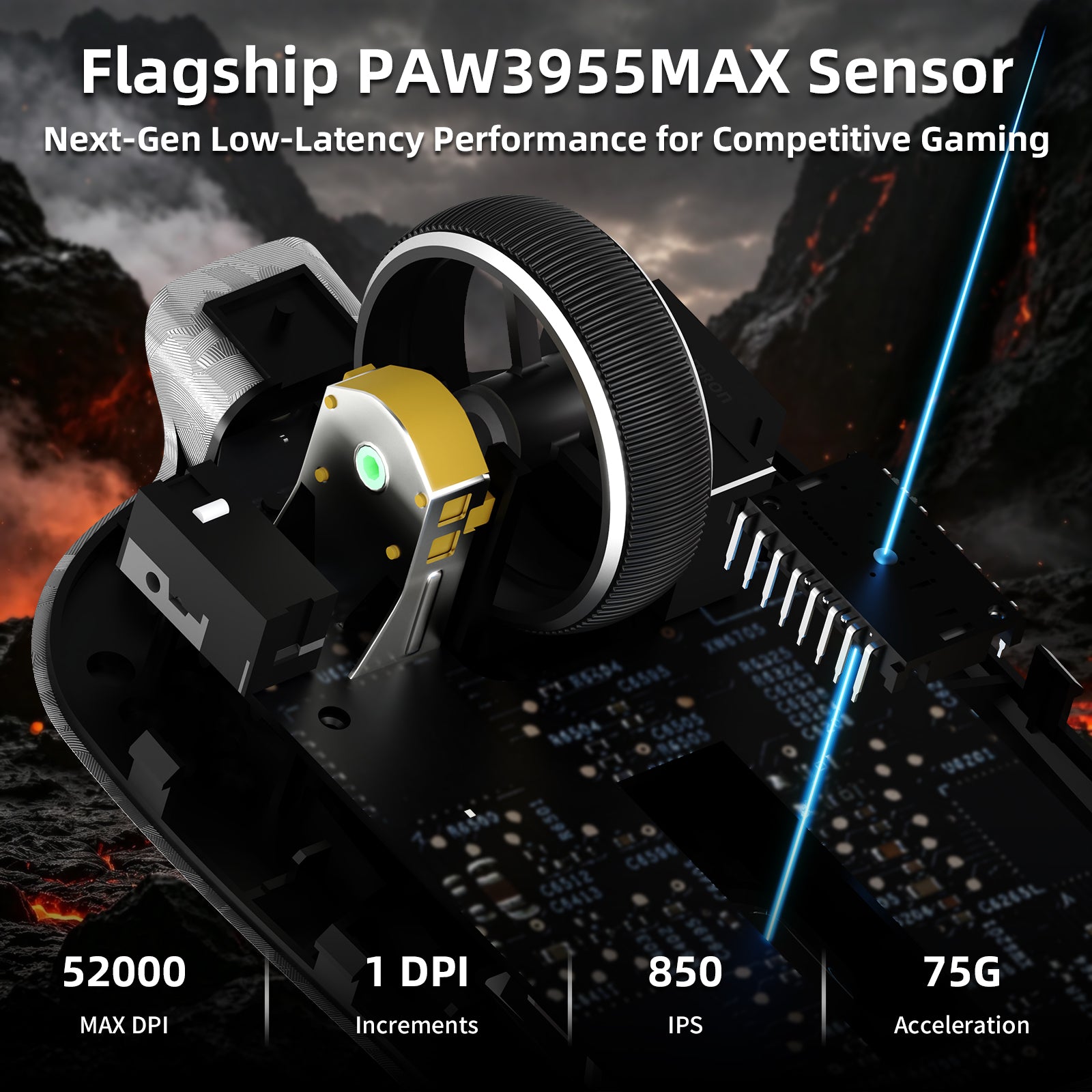 ATTACK SHARK RS3 ULTRA Carbonfaser Kabellose PAW3955MAX Gaming-Maus mit C06 Ultra LED-Kabel