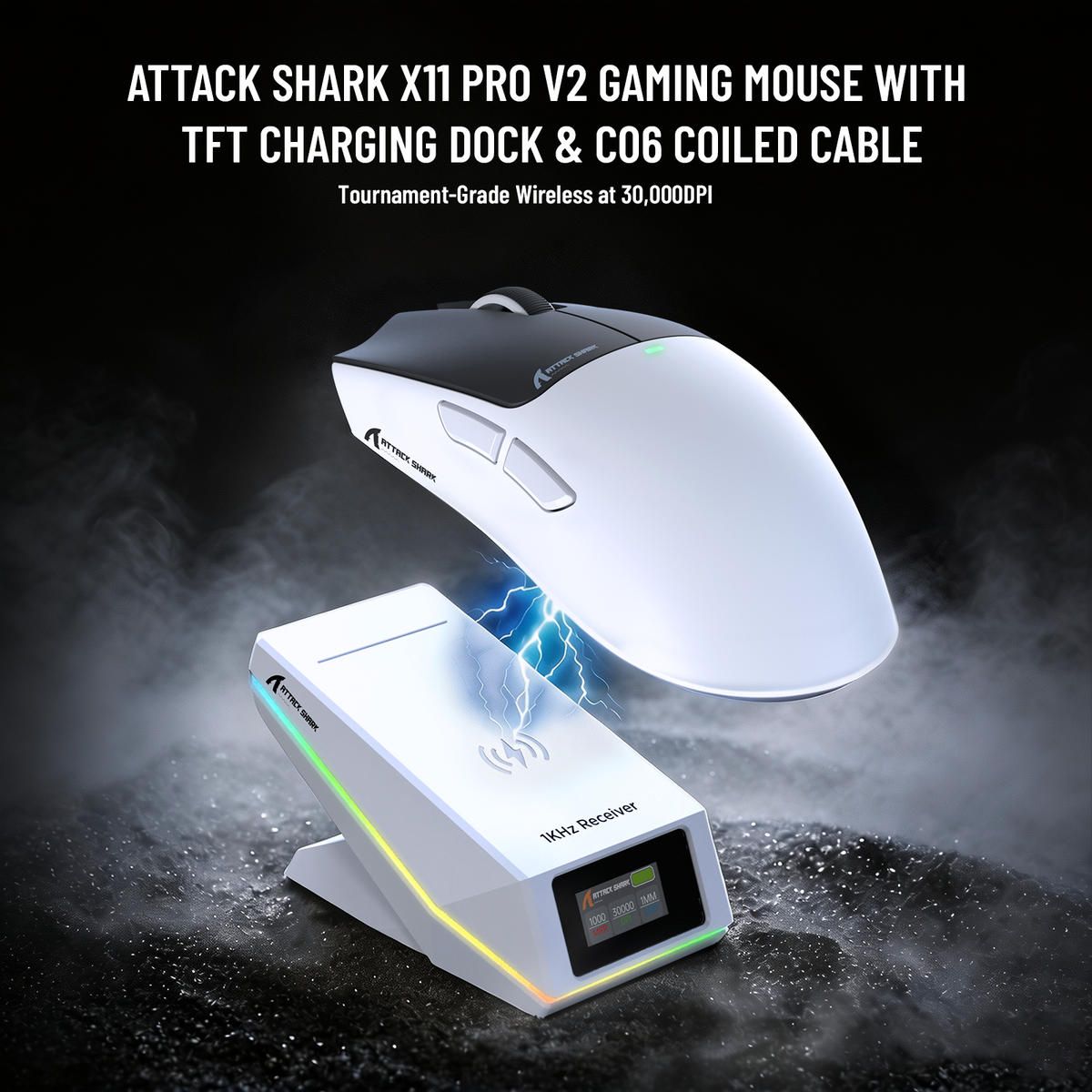 ATTACK SHARK X11 PRO V2 Kabellose Gaming-Maus mit TFT-Display, Ladestation und C06 Spiralkabel