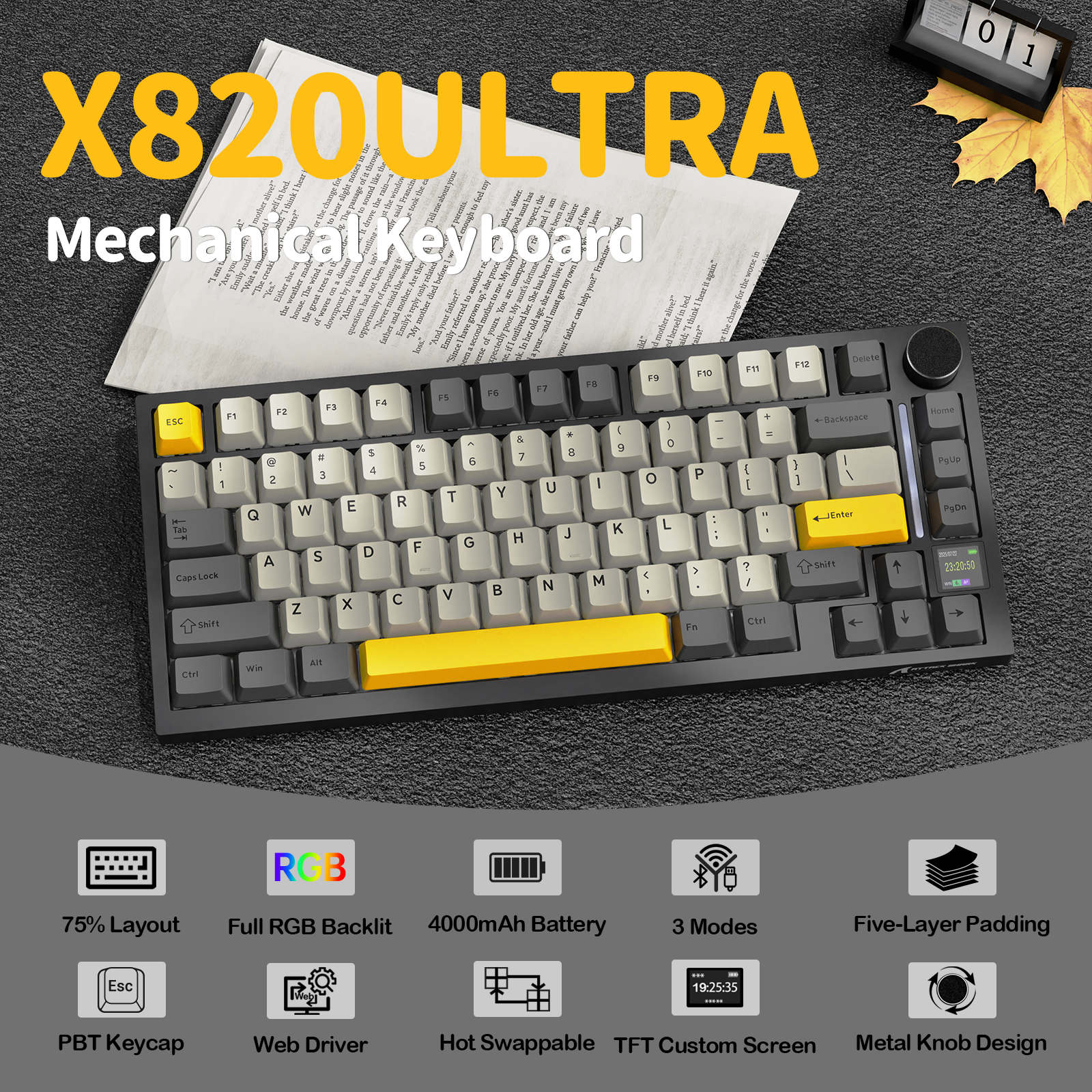 ATTACK SHARK X820Ultra Tri-Mode-Dichtungs-Mechanische Tastatur