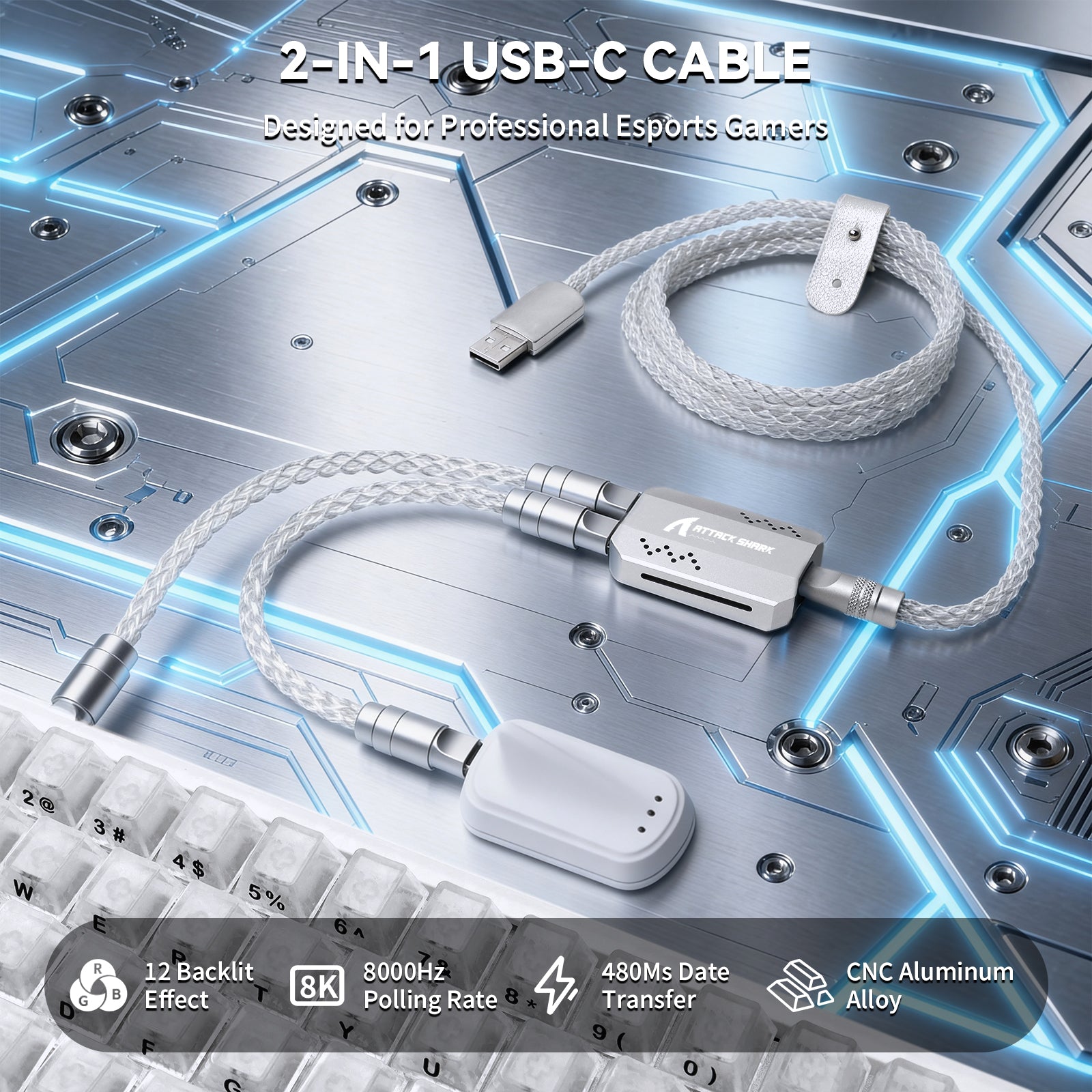 ATTACK SHARK C07 PRO 2-in-1 Type-C-Kabel für 8KHz Gaming-Tastatur/Maus