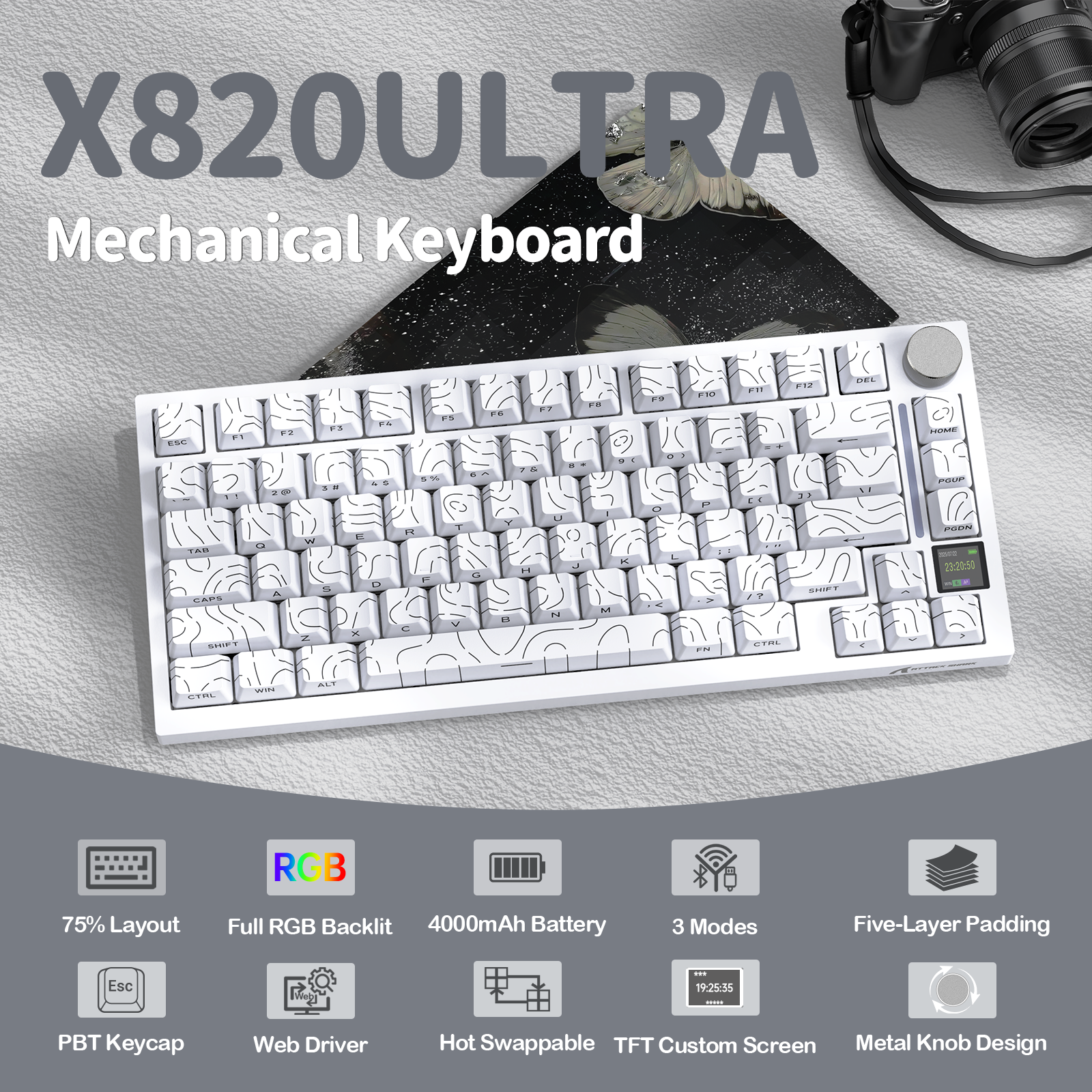 ATTACK SHARK X820Ultra Tri-Mode-Dichtungs-Mechanische Tastatur