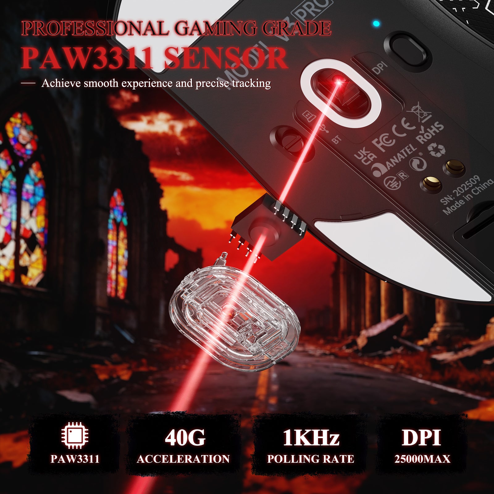 ATTACK SHARK V3PRO Ultraleichte Tri-Mode-Gaming-Maus mit Ladestation