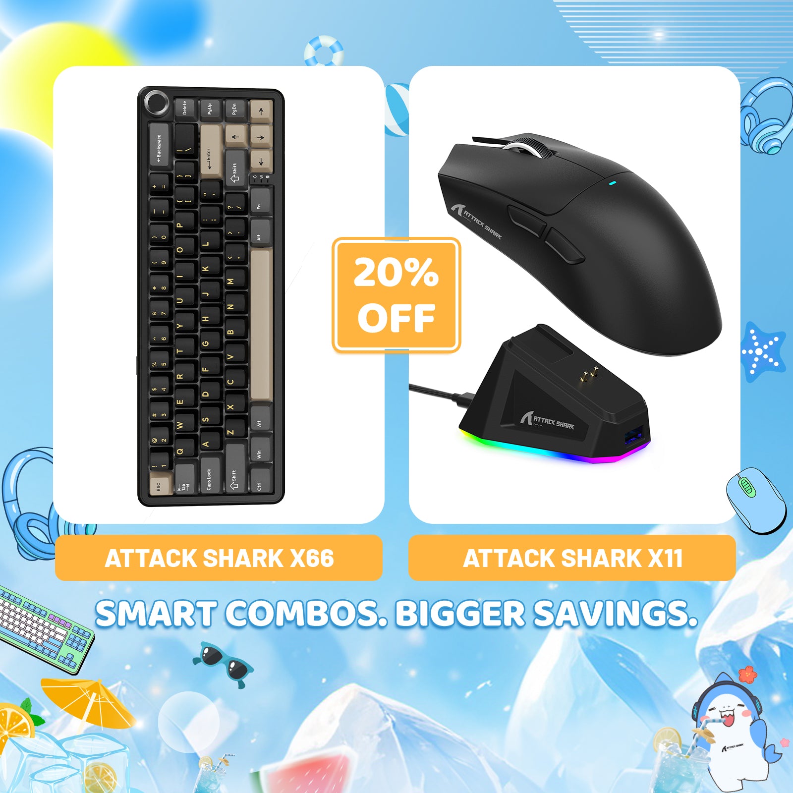 ATTACK SHARK X66 Wireless Mechanical Keyboard + X11 Wireless Gaming Mouse