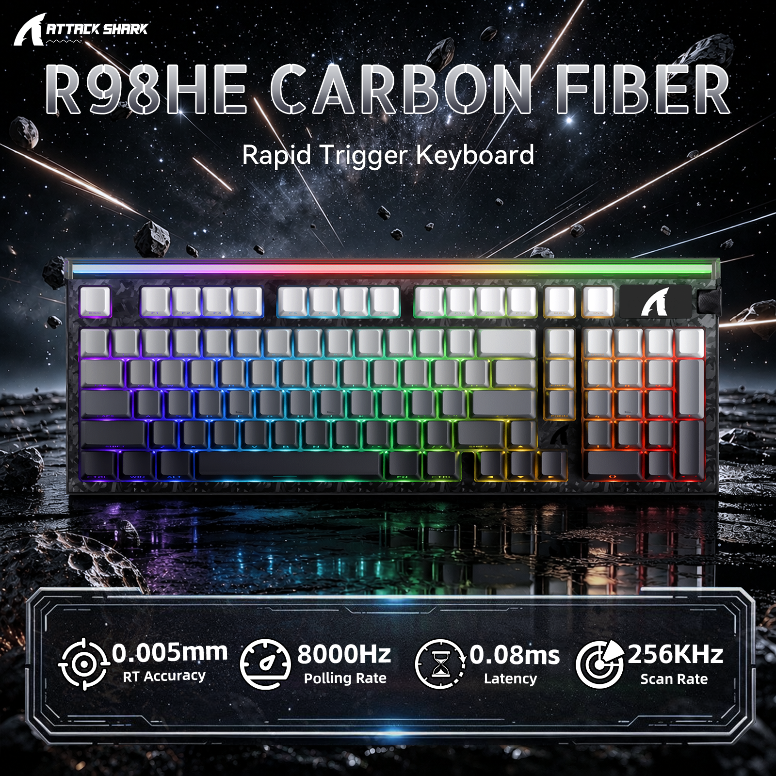 ATTACK SHARK R98 HE Carbonfaser-Kabelgebundene Tastatur mit schnellem Auslöser, magnetischem Schalter und C01 Ultra RGB Spiralkabel
