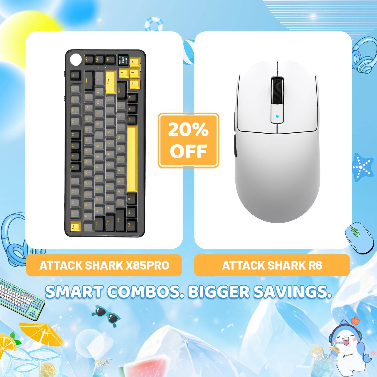 ATTACK SHARK X85PRO Tri-mode Gasket Mechanical Keyboard + R6 Wireless Gaming Mouse Bundle