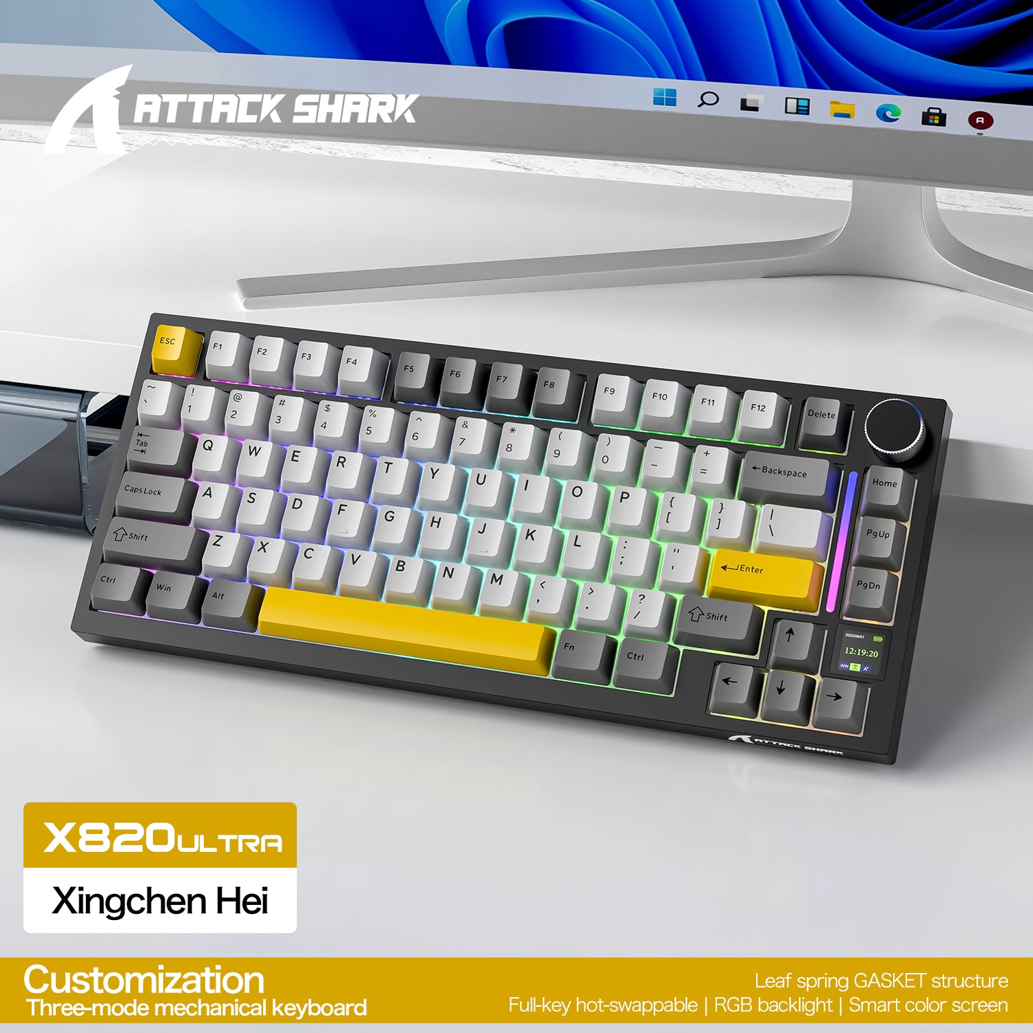 ATTACK SHARK X820Ultra Tri-Mode-Dichtungs-Mechanische Tastatur