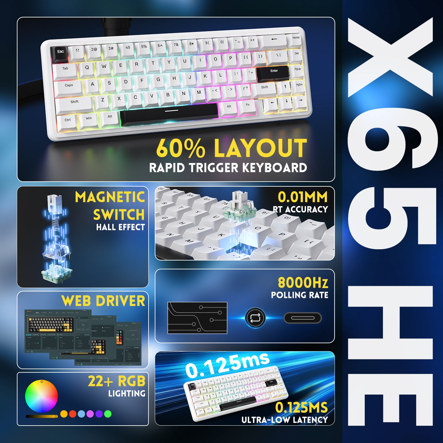 ATTACK SHARK X65 HE Gaming Keyboard - Rapid Trigger, 60% Layout