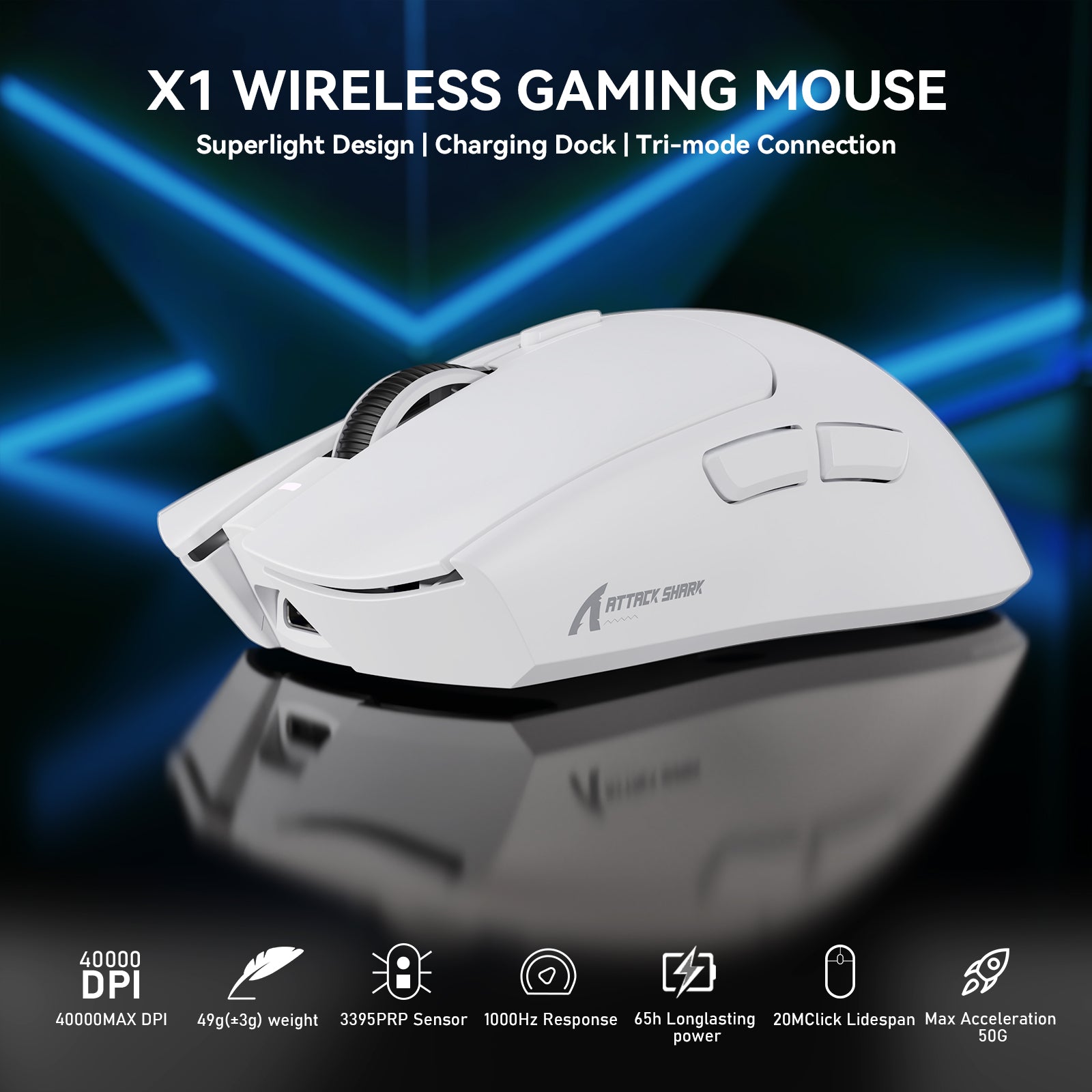 ATTACK SHARK X1 Tri-Mode-Gaming-Maus mit Touchpad RGB-Ladedock PAW3395PRO-Sensor