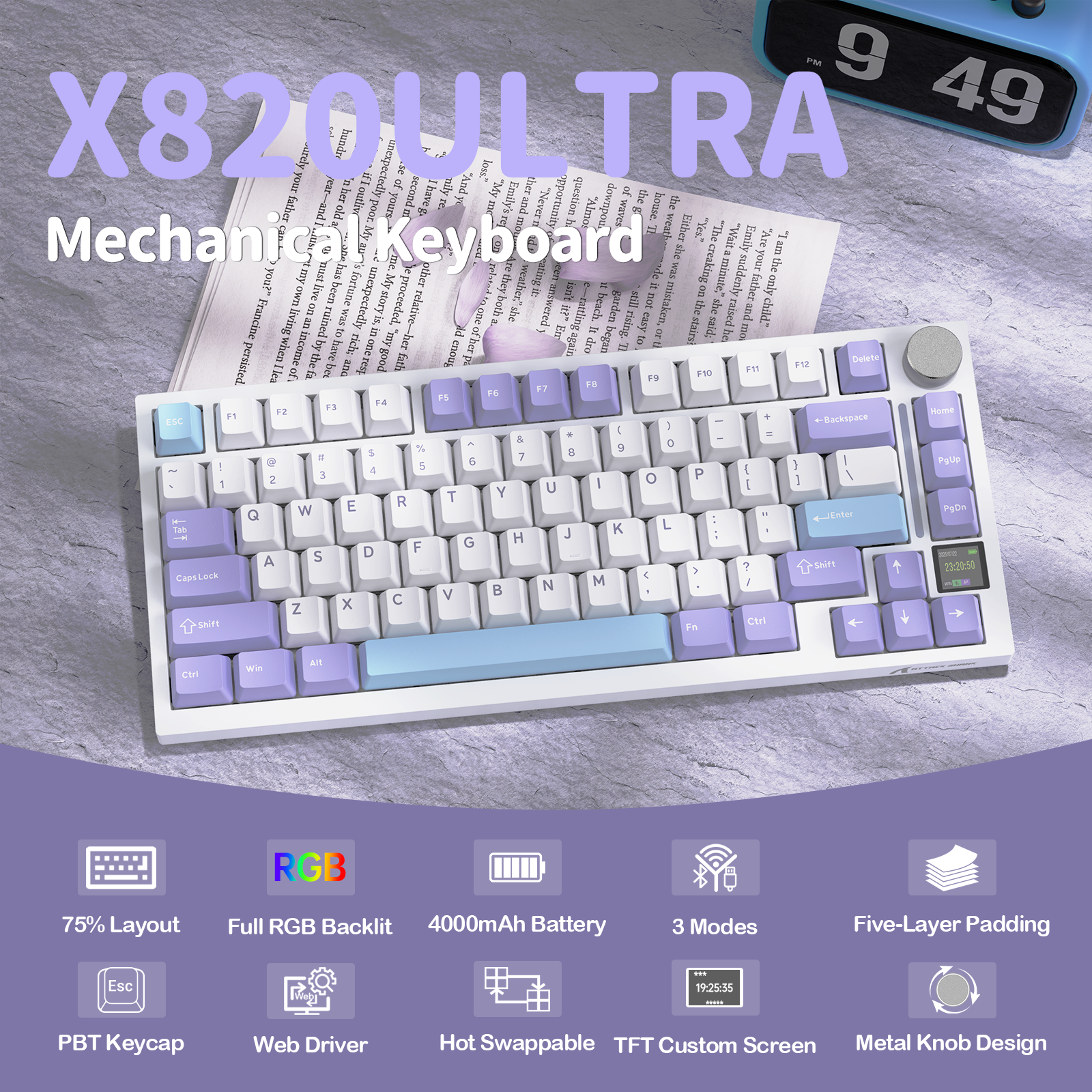 ATTACK SHARK X820Ultra Tri-Mode-Dichtungs-Mechanische Tastatur