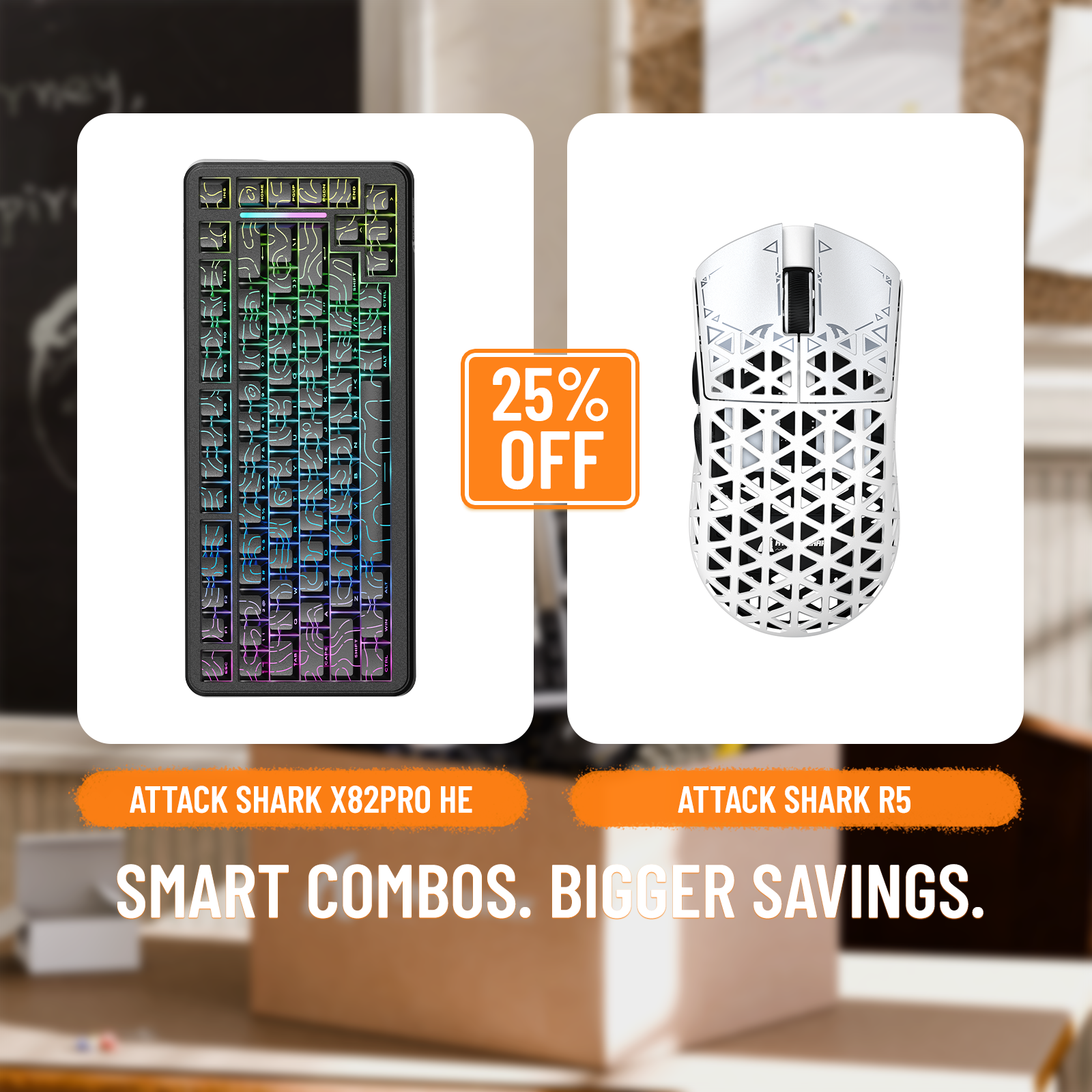 ATTACK SHARK X82PRO HE Rapid Trigger-Tastatur + R5 Carbon Fiber Wireless Gaming-Maus im Bundle