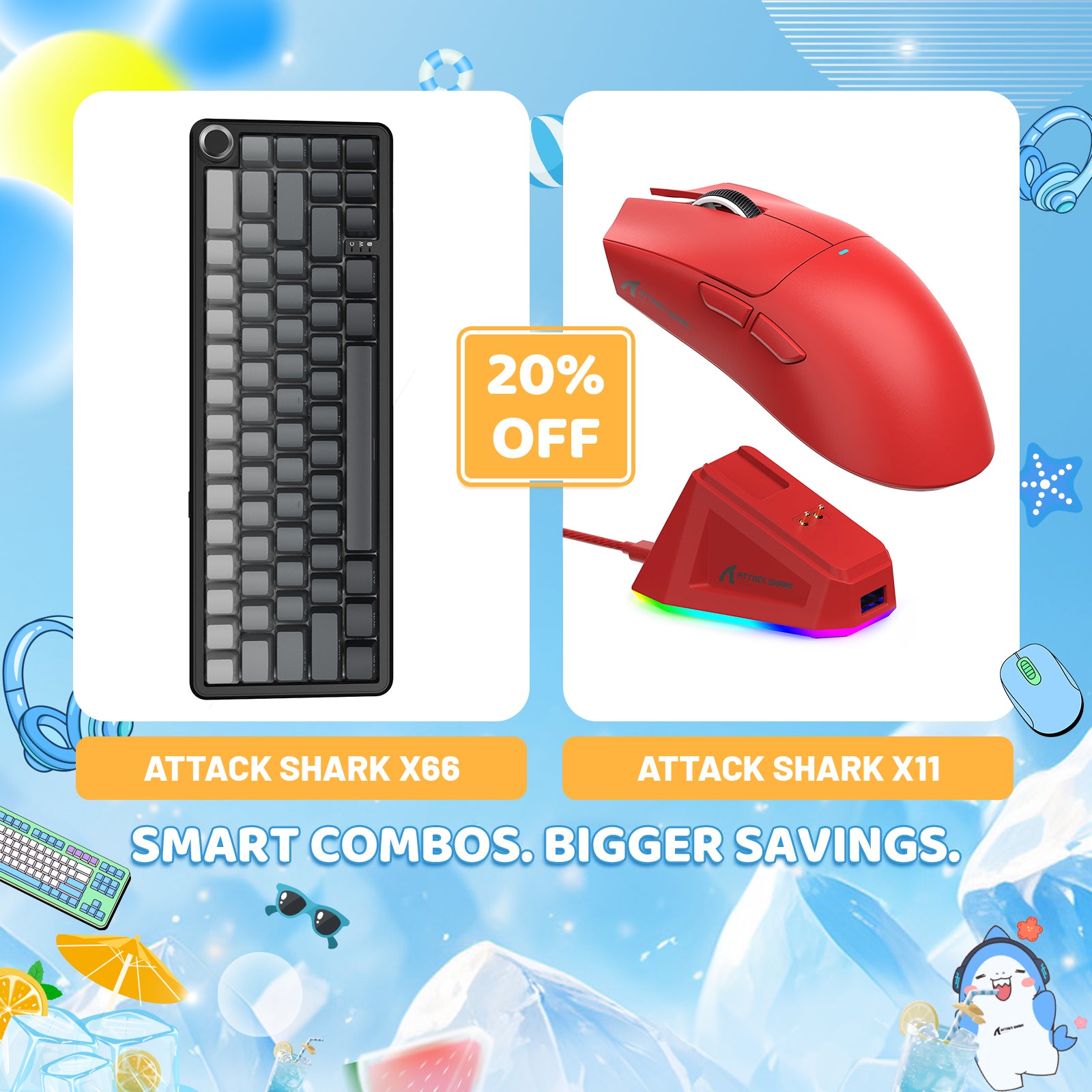 ATTACK SHARK X66 Wireless Mechanical Keyboard + X11 Wireless Gaming Mouse