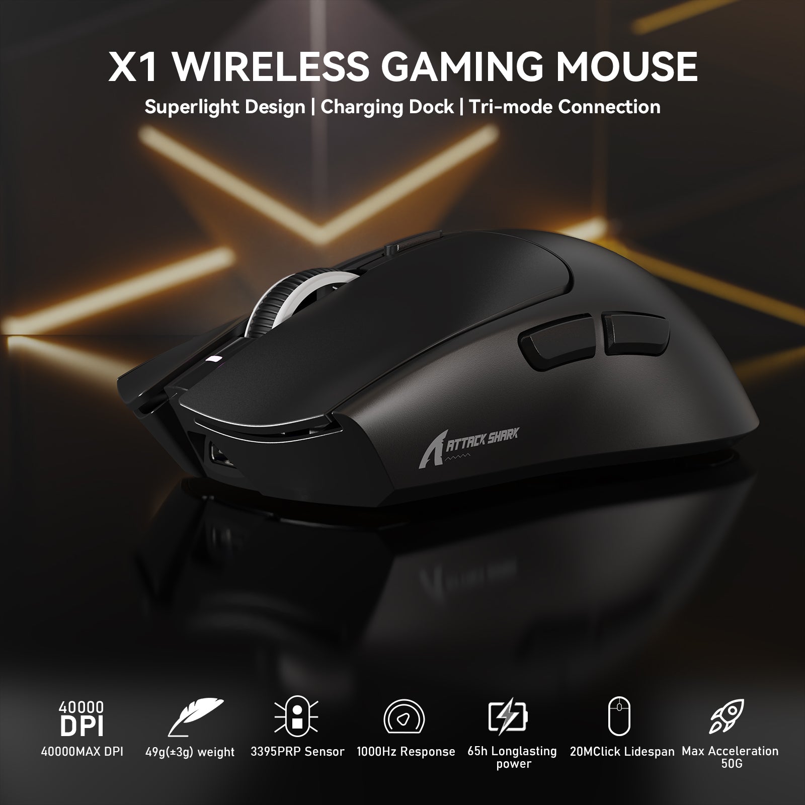 ATTACK SHARK X1 Tri-Mode-Gaming-Maus mit Touchpad RGB-Ladedock PAW3395PRO-Sensor