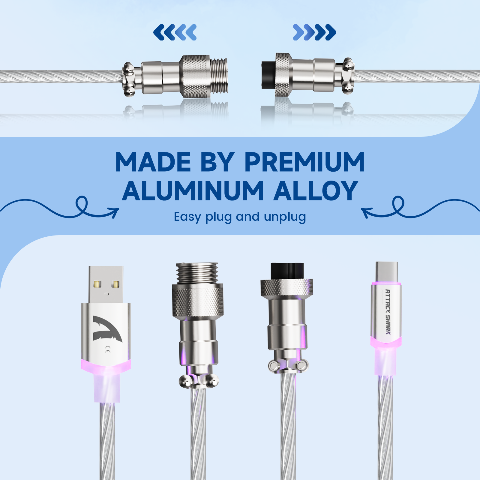 ATTACK SHARK C01 Aviator Cable with premium aluminum alloy connectors, for mechanical keyboard.