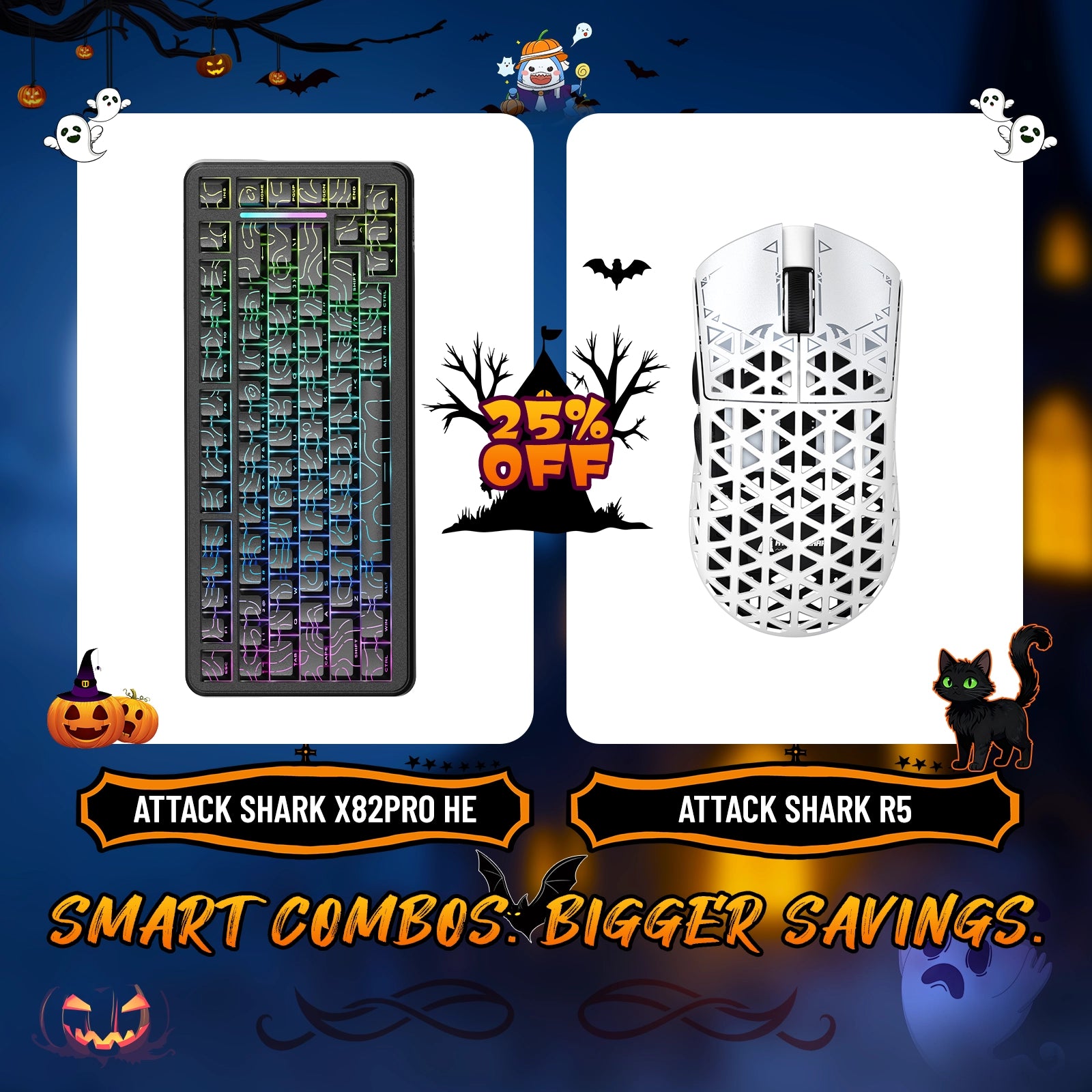ATTACK SHARK X82PRO HE Rapid Trigger Keyboard + R5 Carbon Fiber Wireless Gaming Mouse Bundle