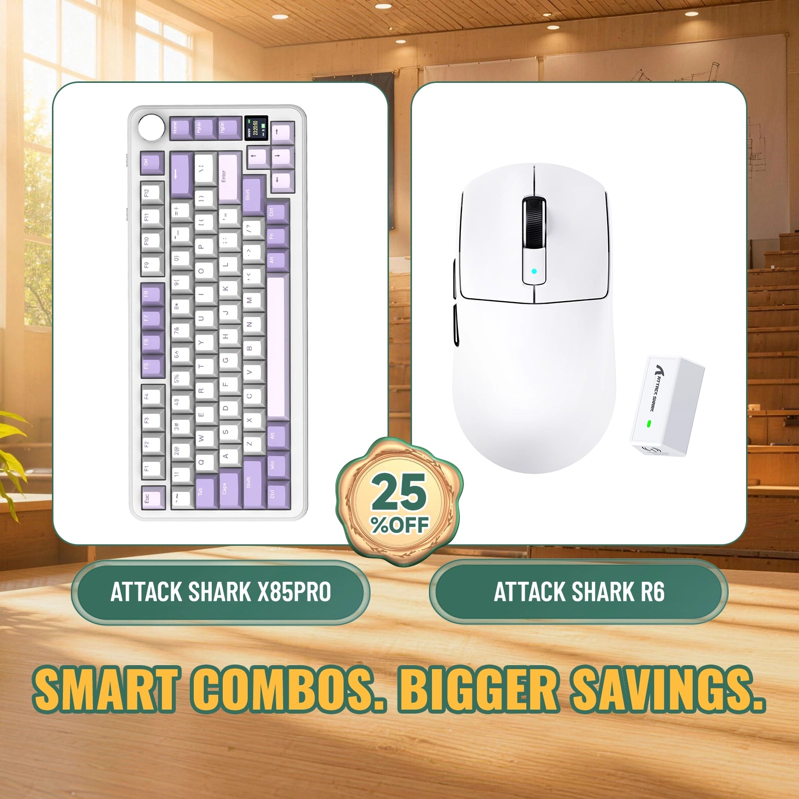 ATTACK SHARK X85 PRO Tri-Mode-Gasket-Mechaniktastatur + R6 kabelloses Gaming-Maus-Bundle