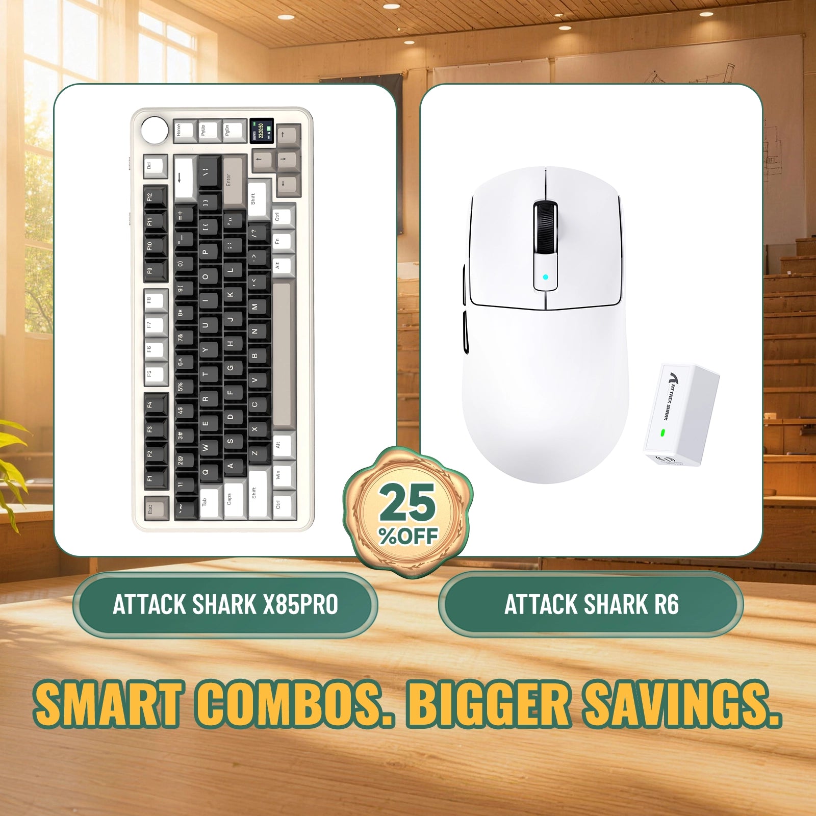 ATTACK SHARK X85 PRO Tri-Mode-Gasket-Mechaniktastatur + R6 kabelloses Gaming-Maus-Bundle
