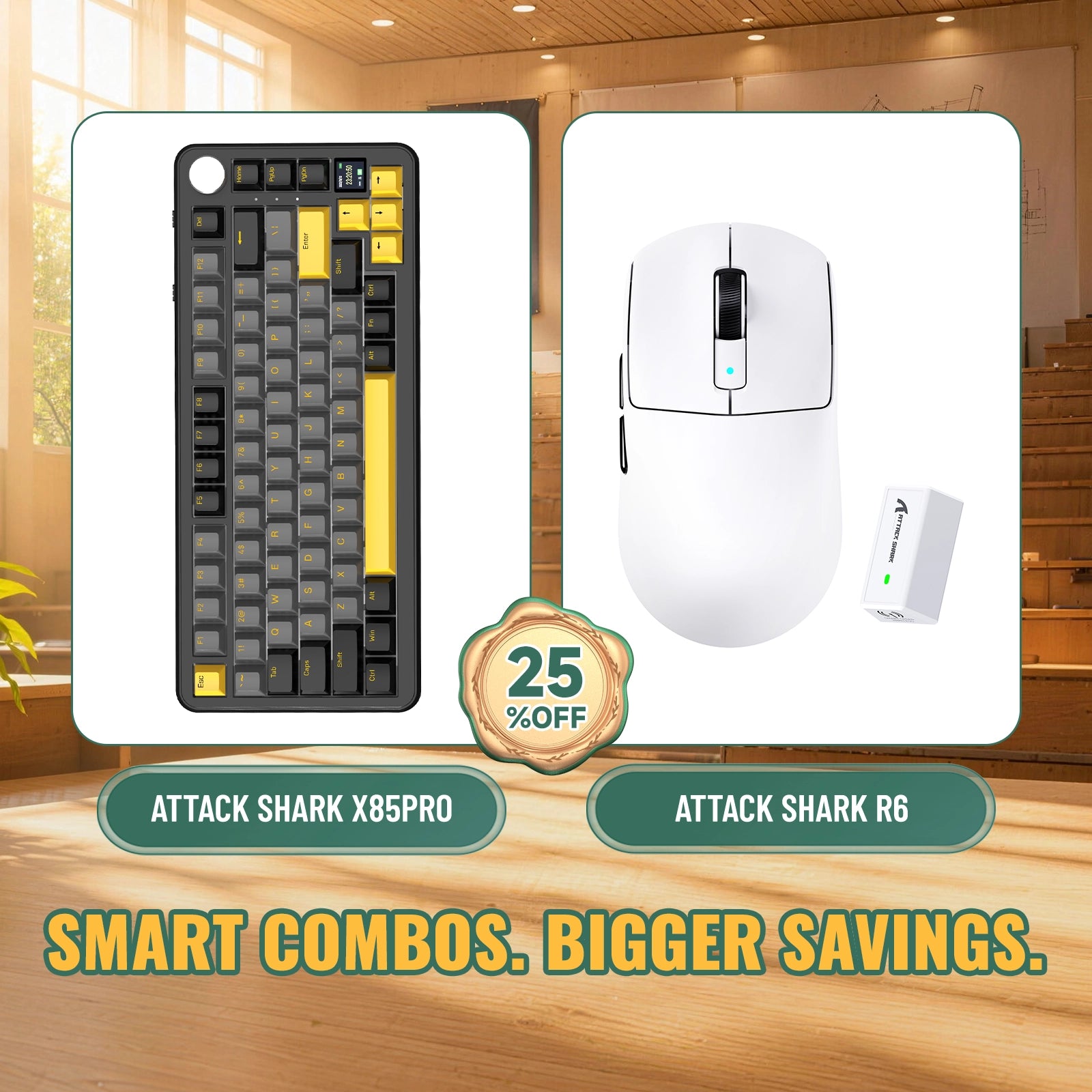ATTACK SHARK X85 PRO Tri-Mode-Gasket-Mechaniktastatur + R6 kabelloses Gaming-Maus-Bundle