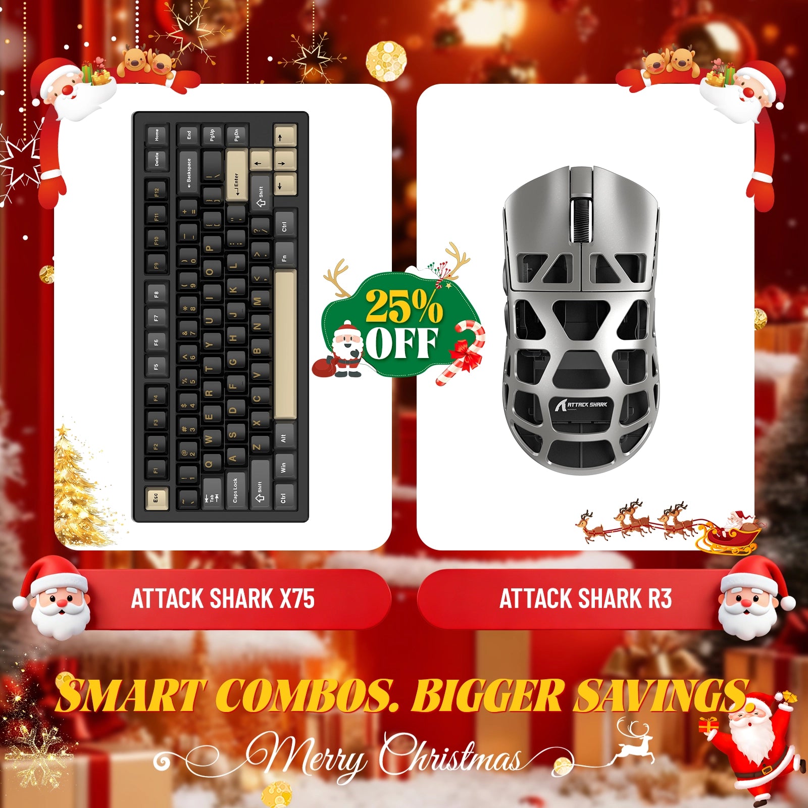 ATTACK SHARK X75 Vollaluminium-Tastatur + R3 Magnesiumlegierung-Gaming-Maus-Paket