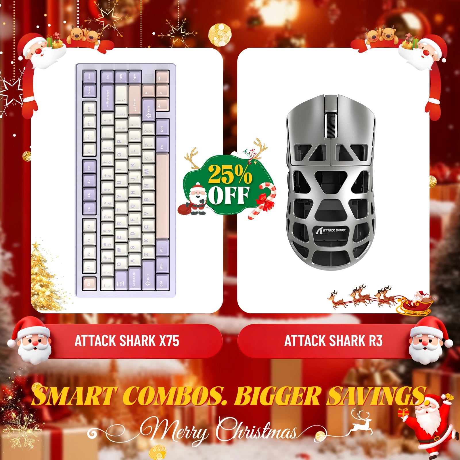 ATTACK SHARK X75 Vollaluminium-Tastatur + R3 Magnesiumlegierung-Gaming-Maus-Paket