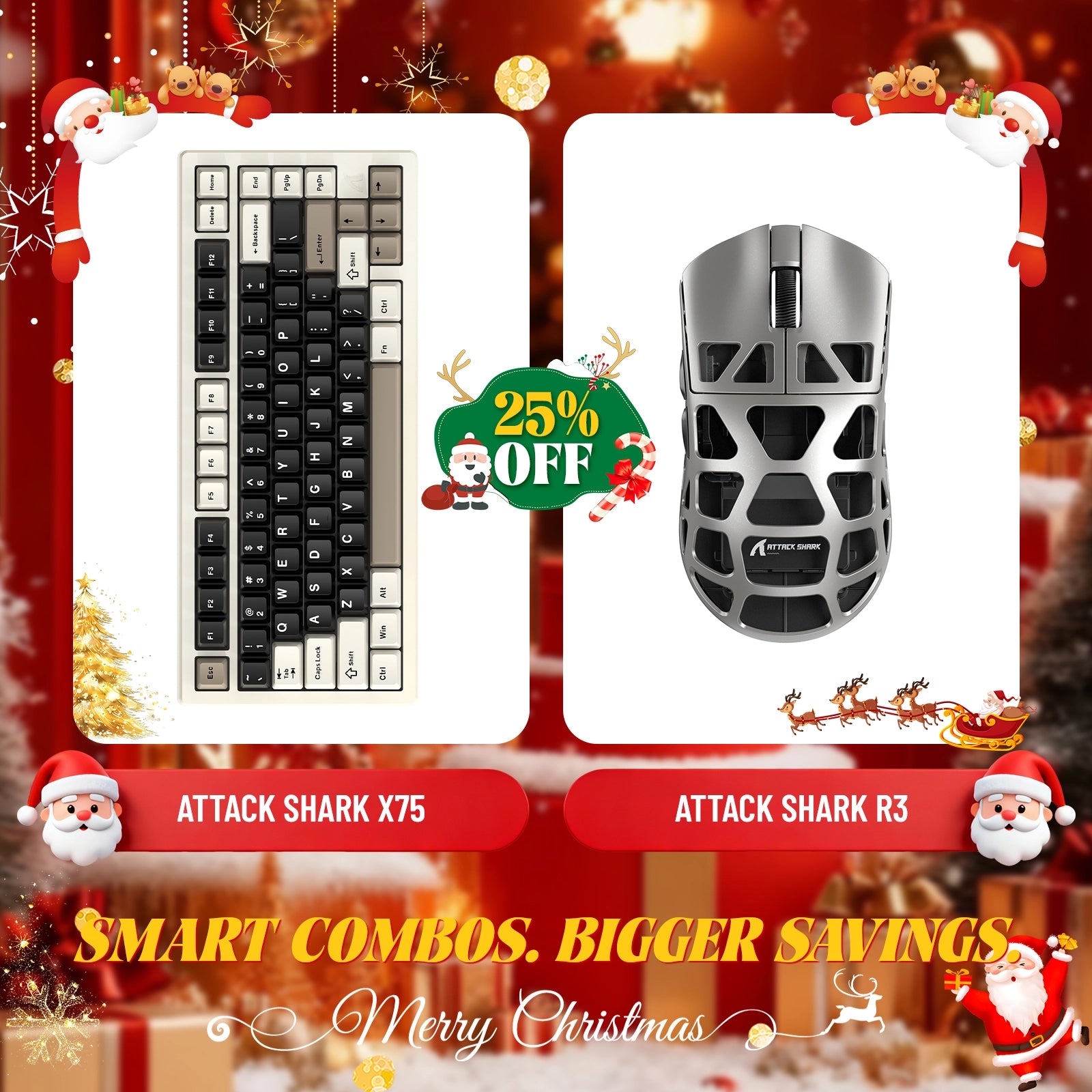 ATTACK SHARK X75 Vollaluminium-Tastatur + R3 Magnesiumlegierung-Gaming-Maus-Paket