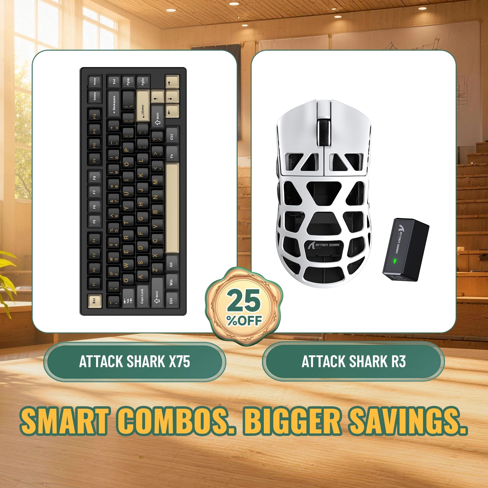 ATTACK SHARK X75 Vollaluminium Tastatur + R3 Magnesiumlegierung Gaming-Maus Bundle